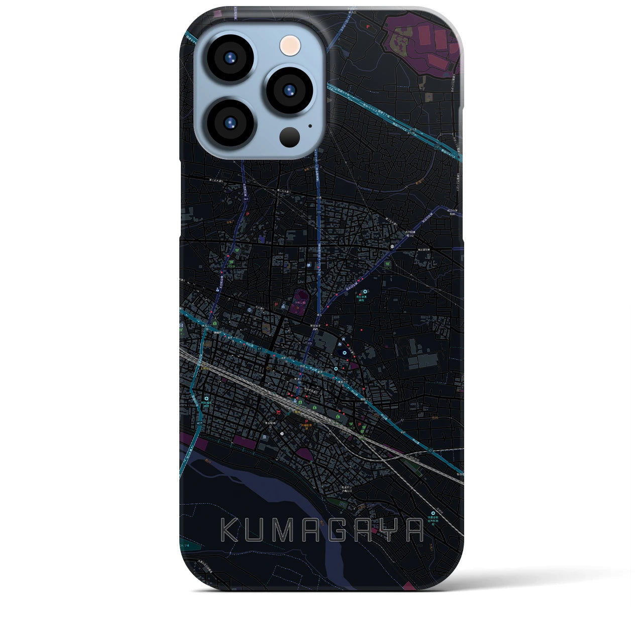 【熊谷(埼玉県)】地図柄iPhoneケース(バックカバータイプ)ブラック・iPhone 13 Pro Max 用