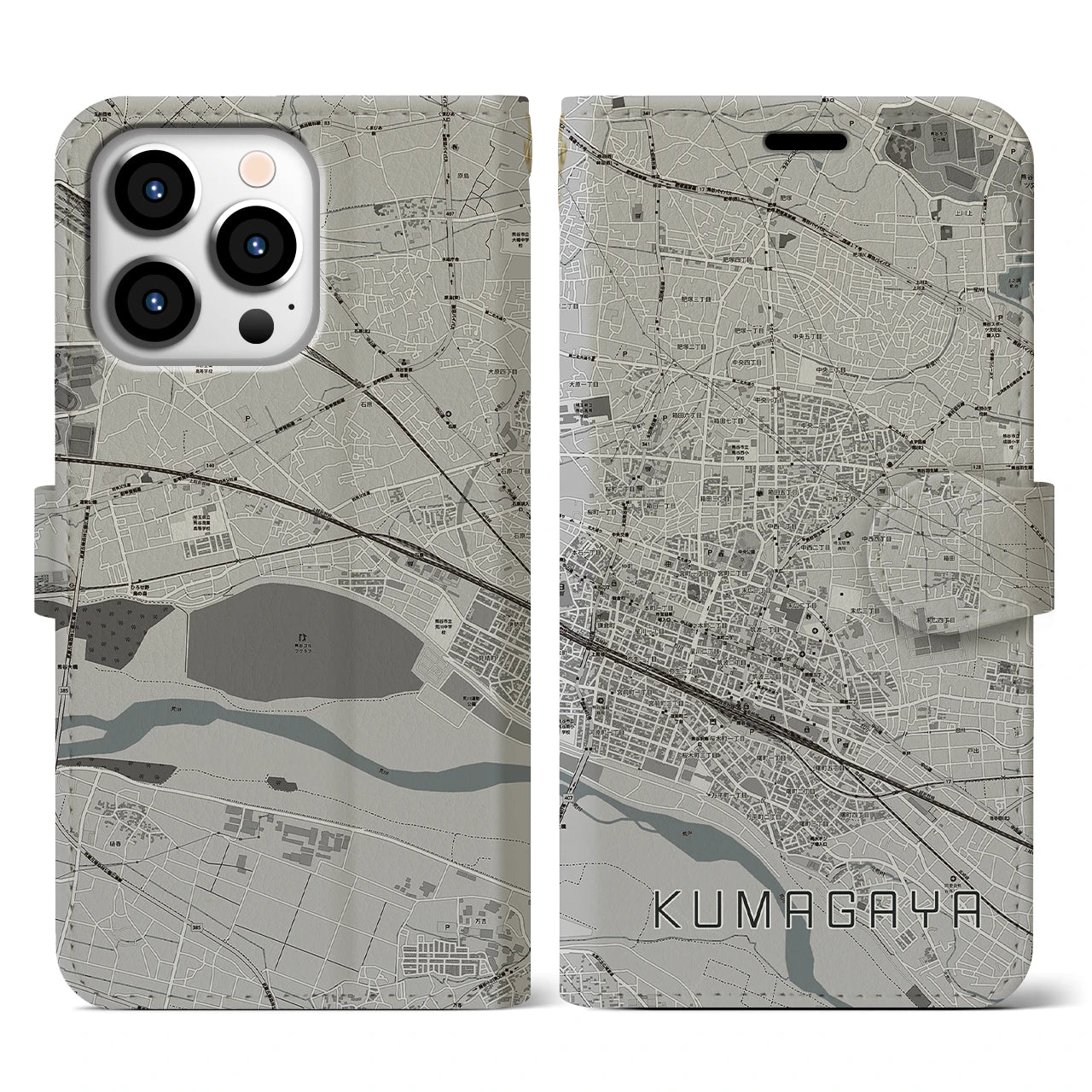 【熊谷(埼玉県)】地図柄iPhoneケース(手帳タイプ)