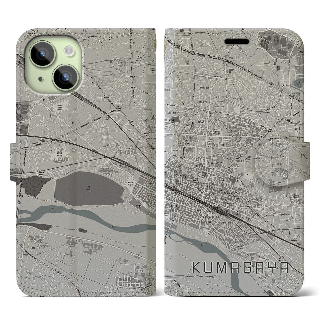 【熊谷(埼玉県)】地図柄iPhoneケース(手帳タイプ)