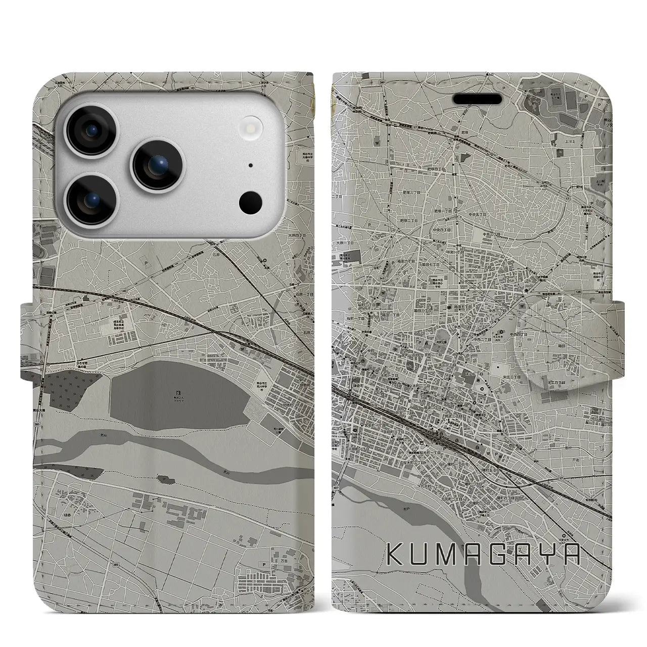 【熊谷(埼玉県)】地図柄iPhoneケース(手帳タイプ)