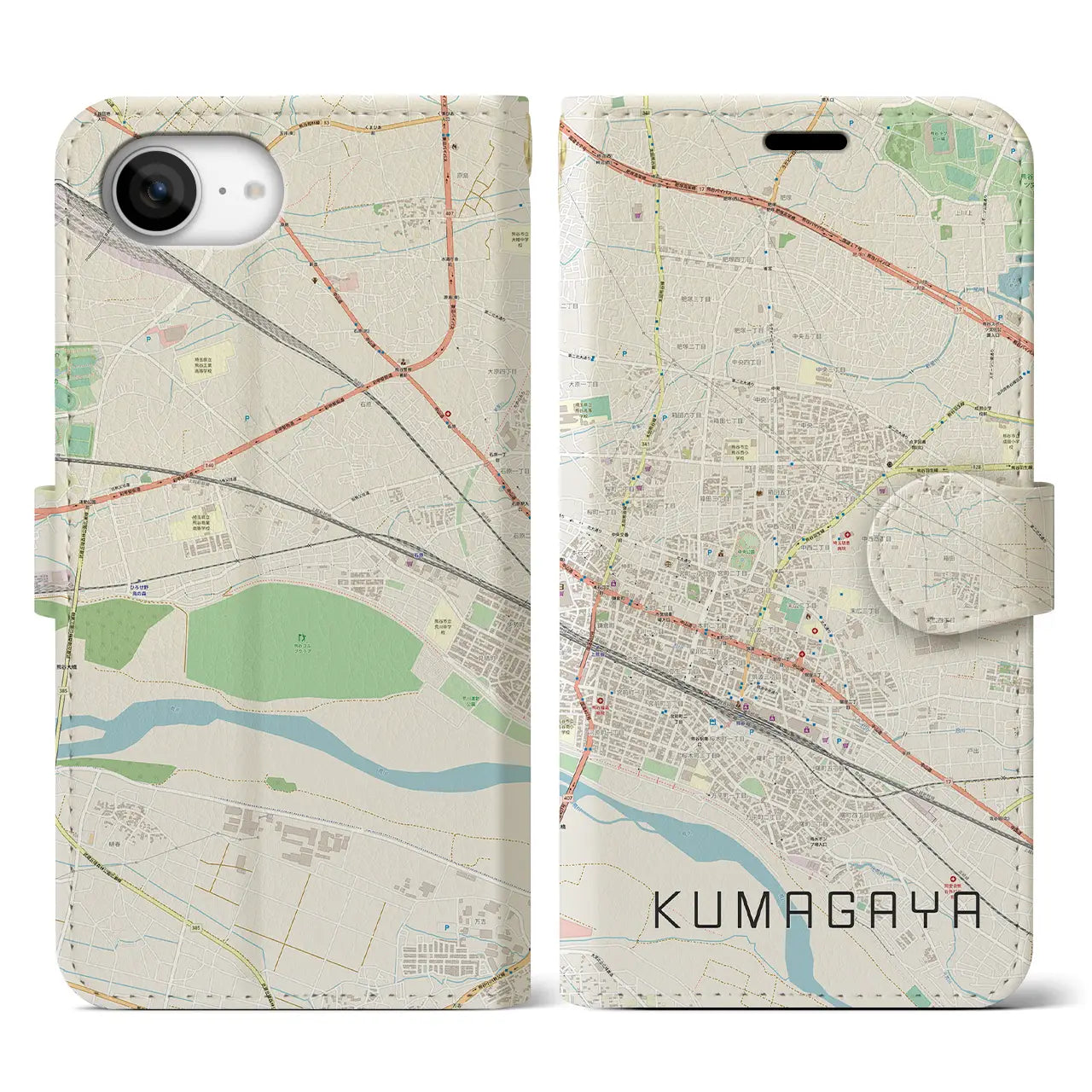 【熊谷(埼玉県)】地図柄iPhoneケース(手帳タイプ)