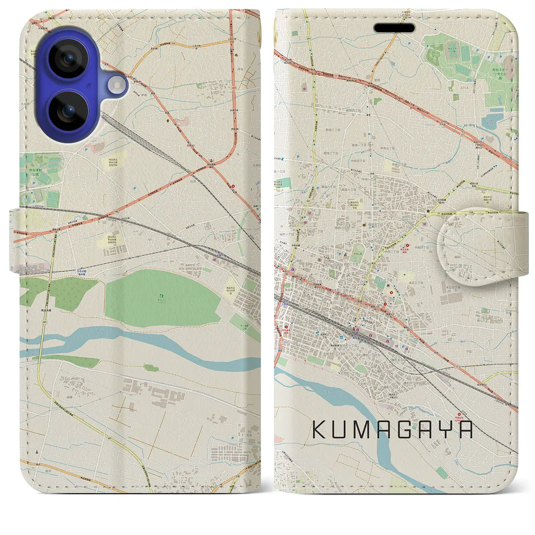 【熊谷(埼玉県)】地図柄iPhoneケース(手帳タイプ)ナチュラル・iPhone 16 Pro Max 用
