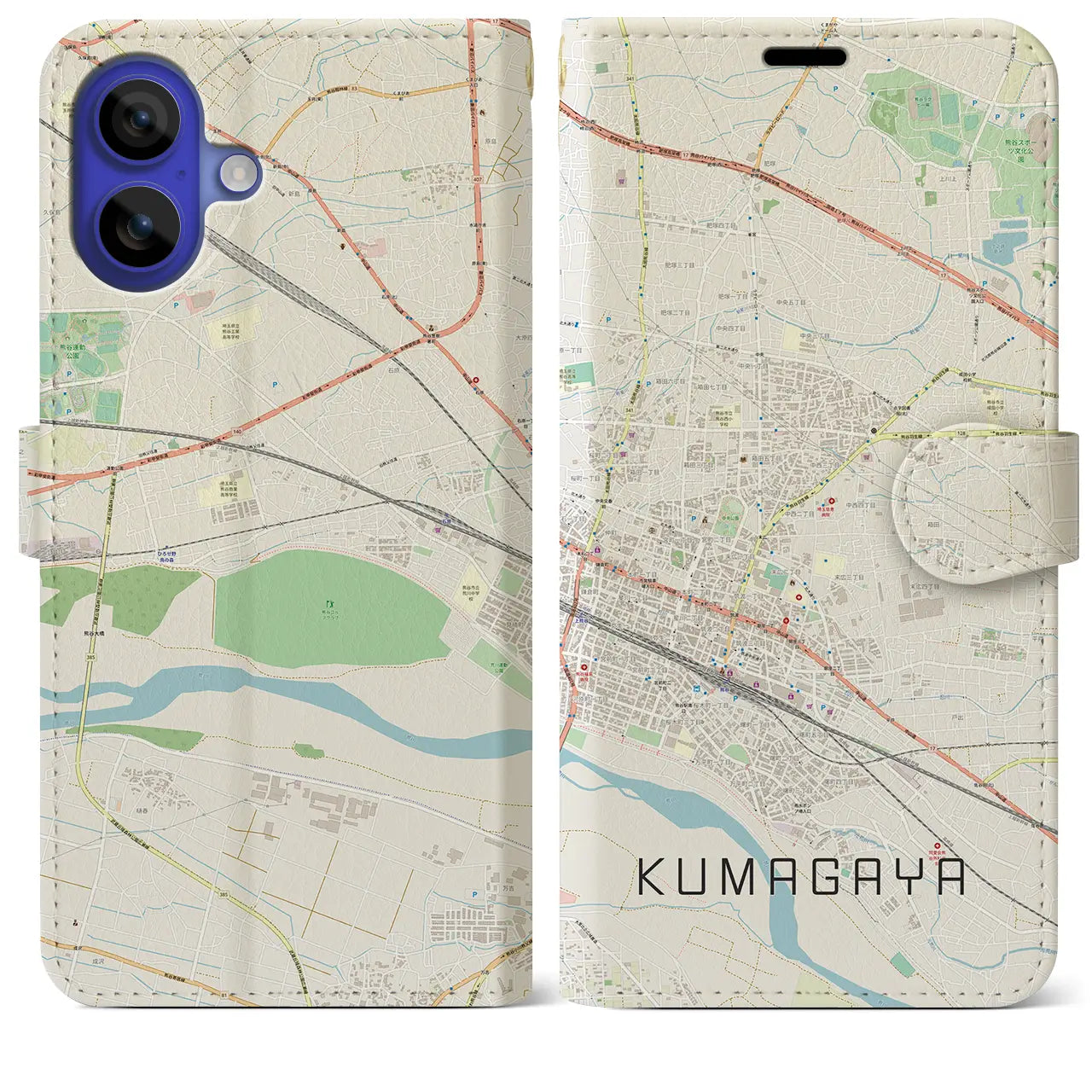 【熊谷(埼玉県)】地図柄iPhoneケース(手帳タイプ)ナチュラル・iPhone 16 Pro Max 用