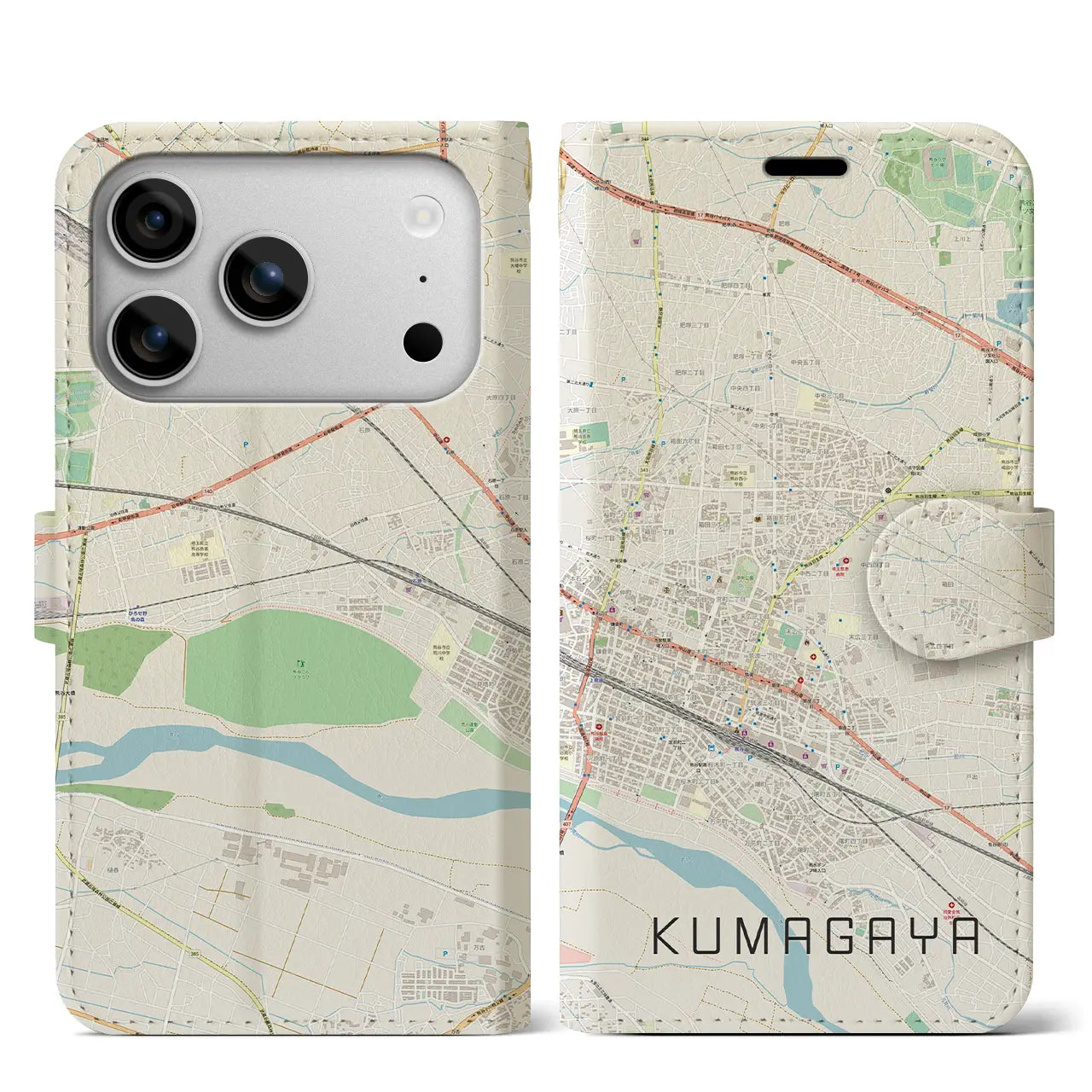 【熊谷(埼玉県)】地図柄iPhoneケース(手帳タイプ)