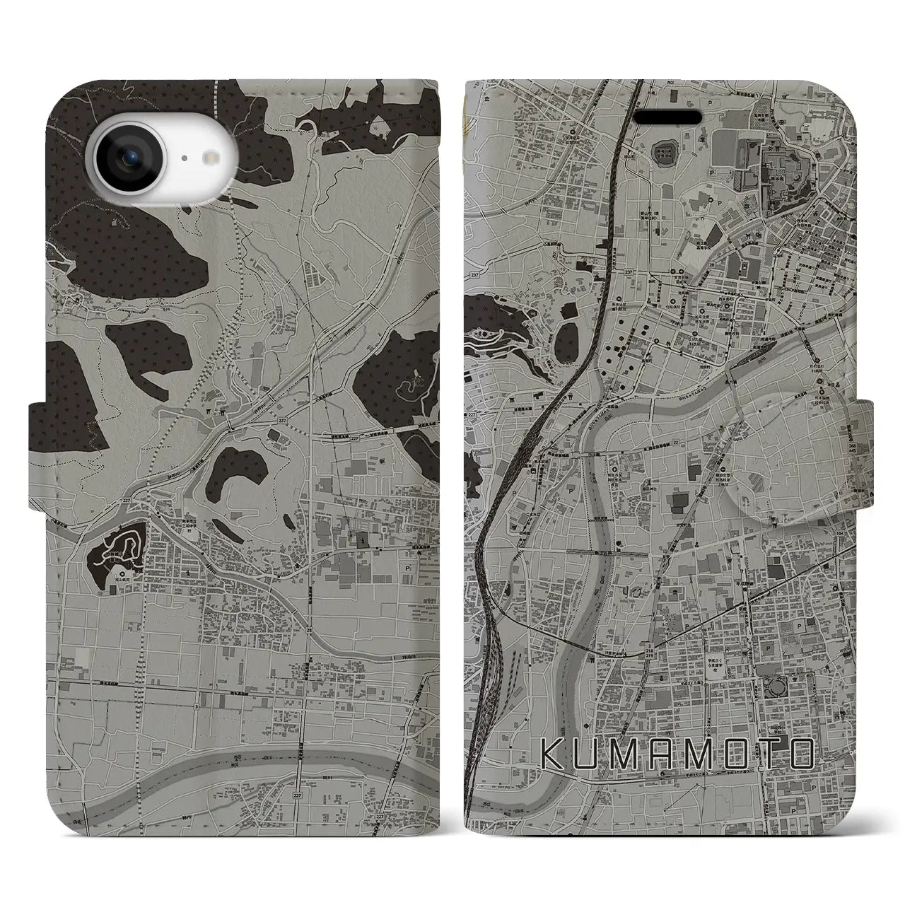 【熊本(熊本県)】地図柄iPhoneケース(手帳タイプ)