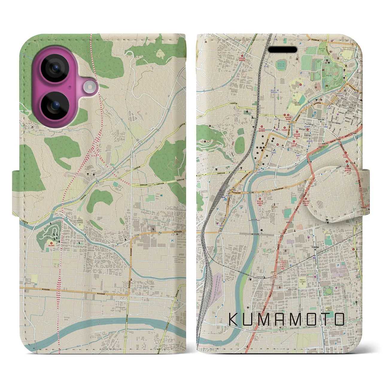 【熊本(熊本県)】地図柄iPhoneケース(手帳タイプ)ナチュラル・iPhone 16 Pro 用