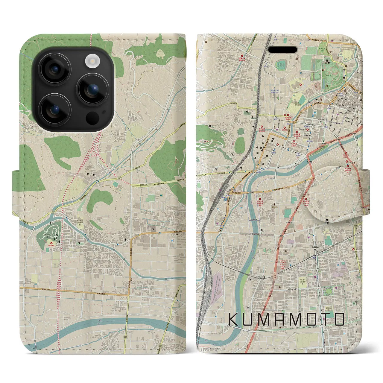 【熊本(熊本県)】地図柄iPhoneケース(手帳タイプ)ナチュラル・iPhone 16 用