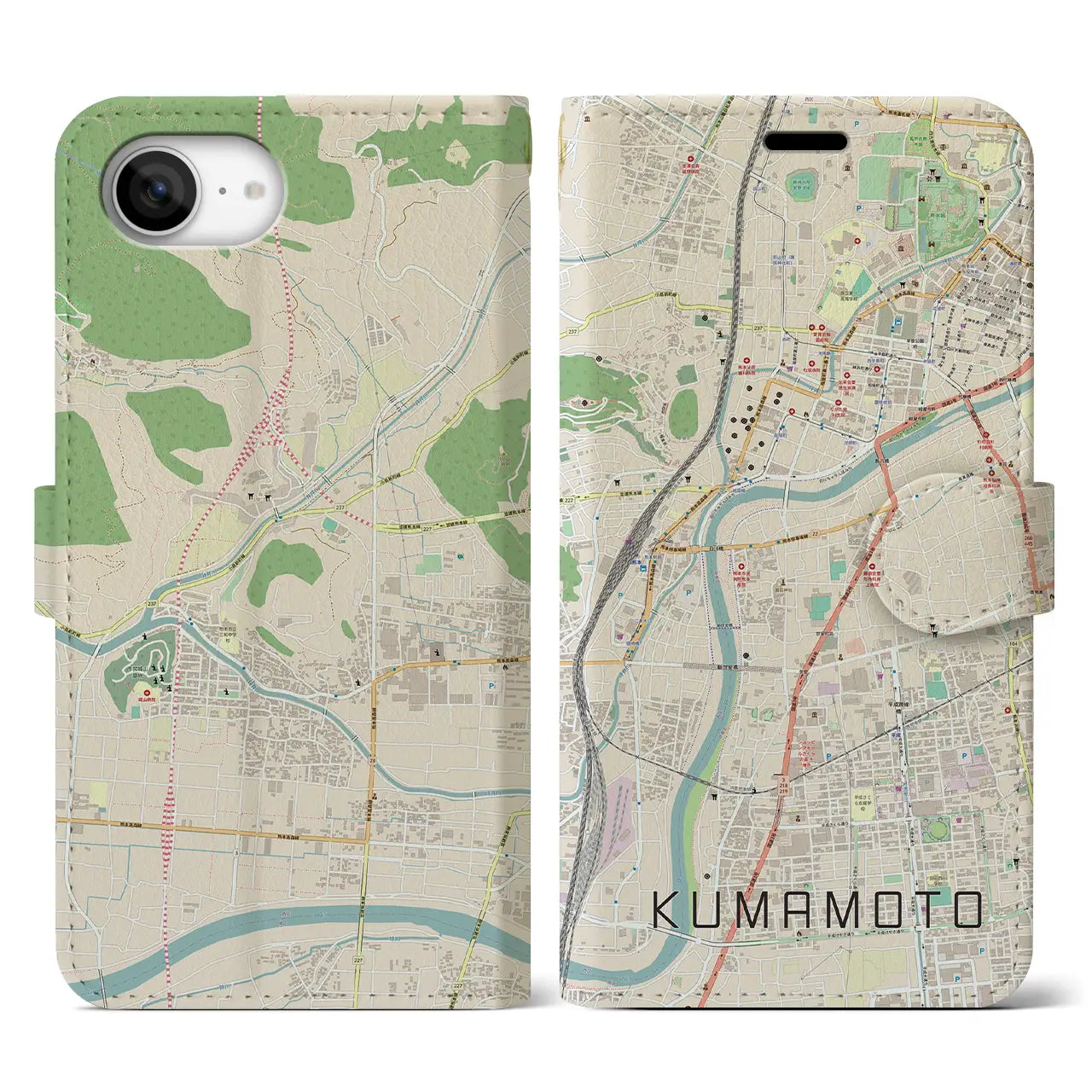 【熊本(熊本県)】地図柄iPhoneケース(手帳タイプ)