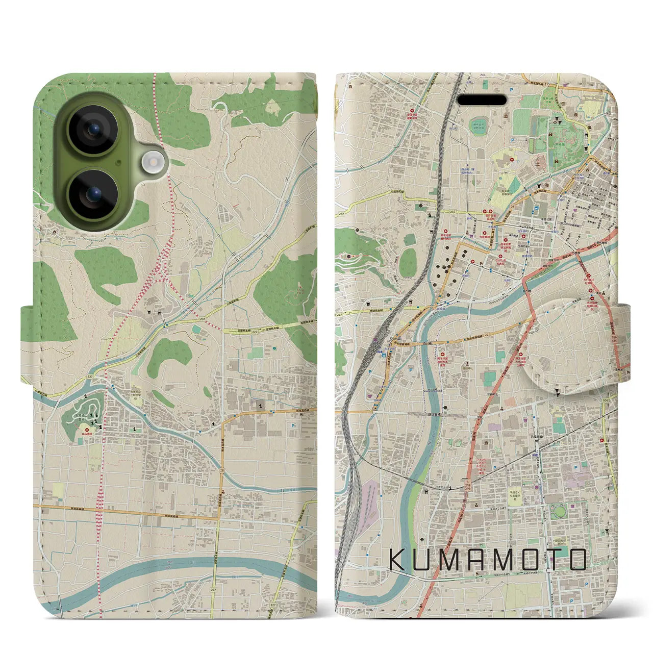 【熊本(熊本県)】地図柄iPhoneケース(手帳タイプ)