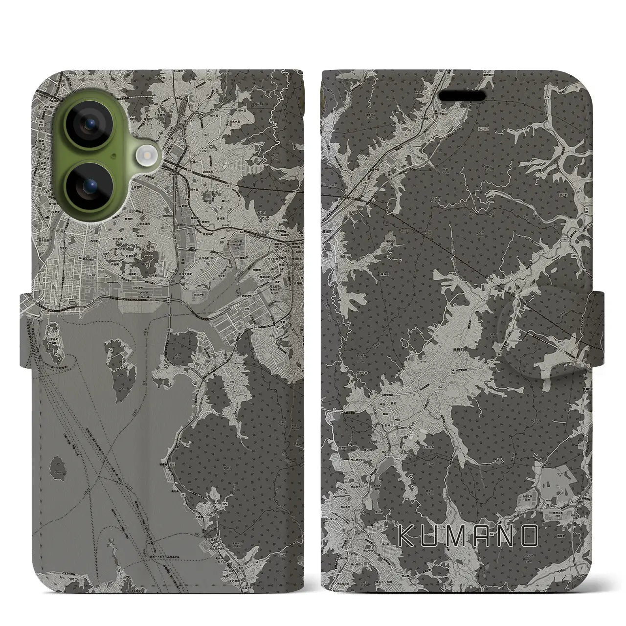 【熊野(広島県)】地図柄iPhoneケース(手帳タイプ)