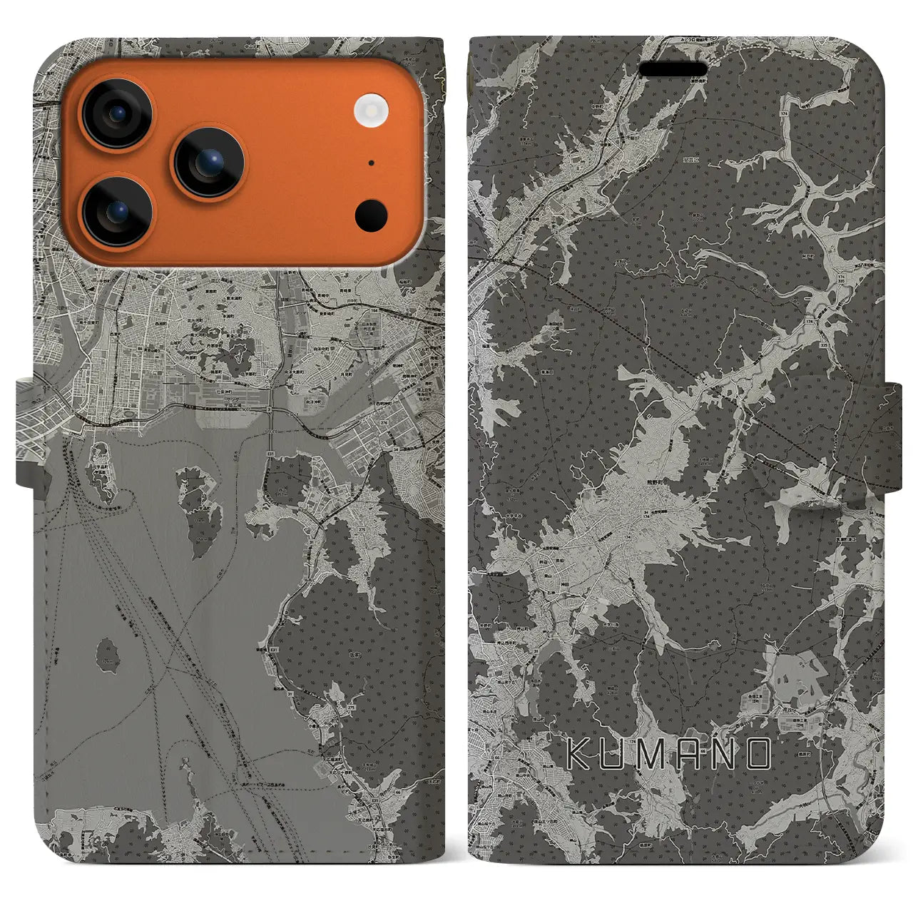 【熊野(広島県)】地図柄iPhoneケース(手帳タイプ)