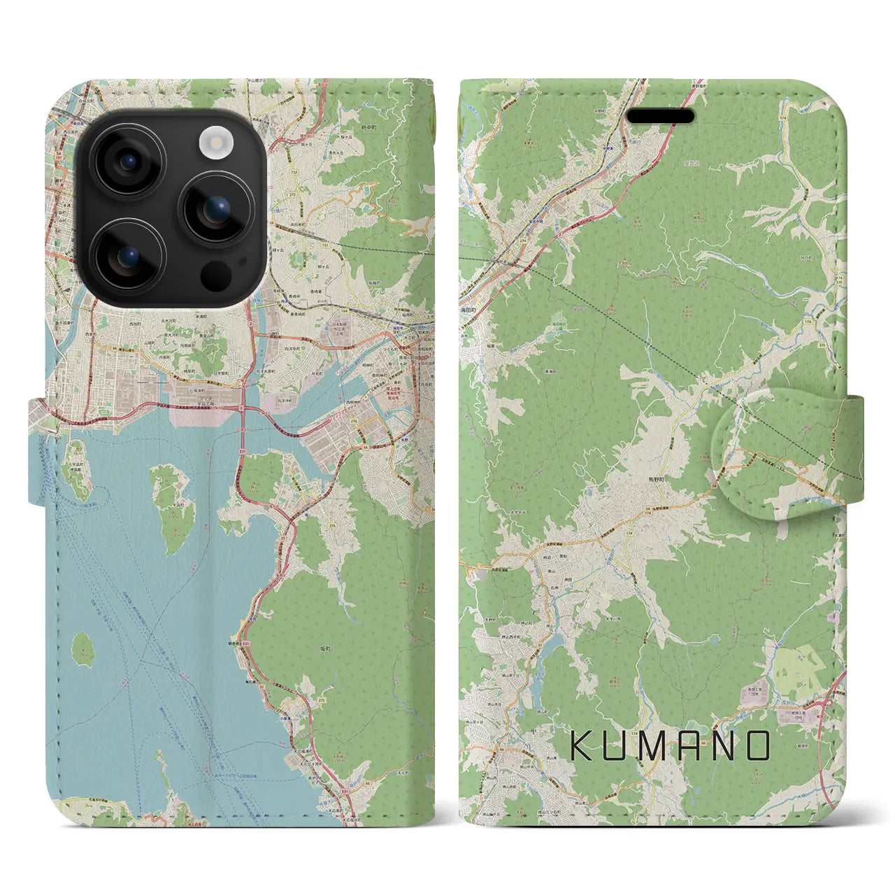 【熊野(広島県)】地図柄iPhoneケース(手帳タイプ)ナチュラル・iPhone 16 用