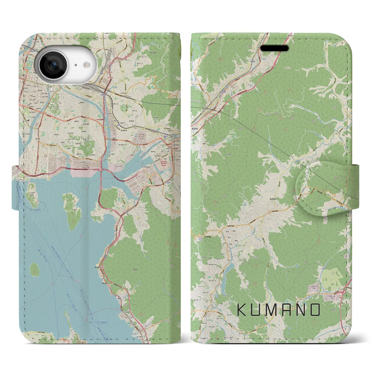 【熊野(広島県)】地図柄iPhoneケース(手帳タイプ)