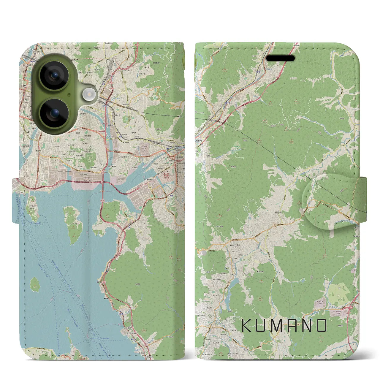 【熊野(広島県)】地図柄iPhoneケース(手帳タイプ)