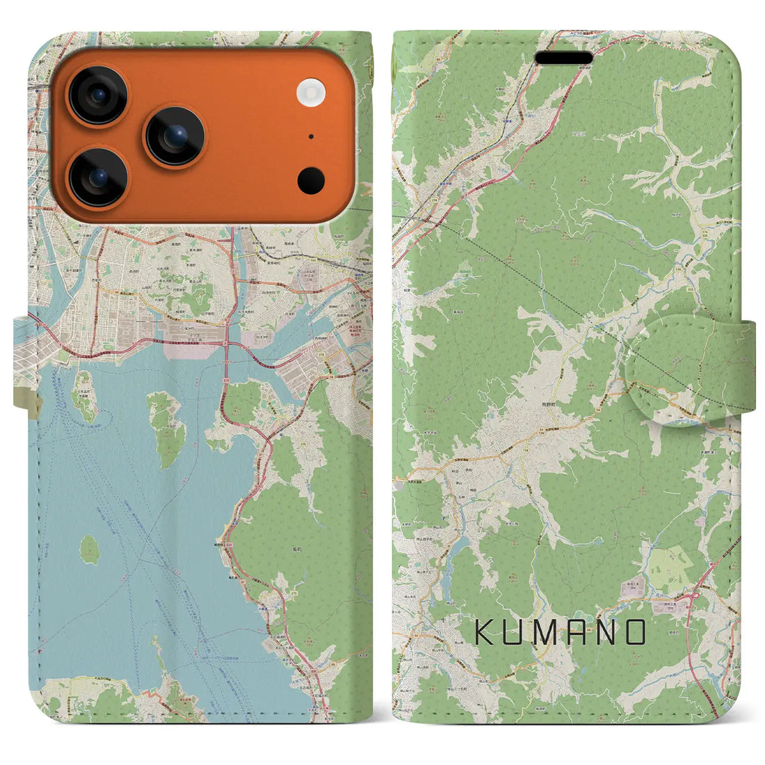 【熊野(広島県)】地図柄iPhoneケース(手帳タイプ)ナチュラル・iPhone 17 Pro Max 用