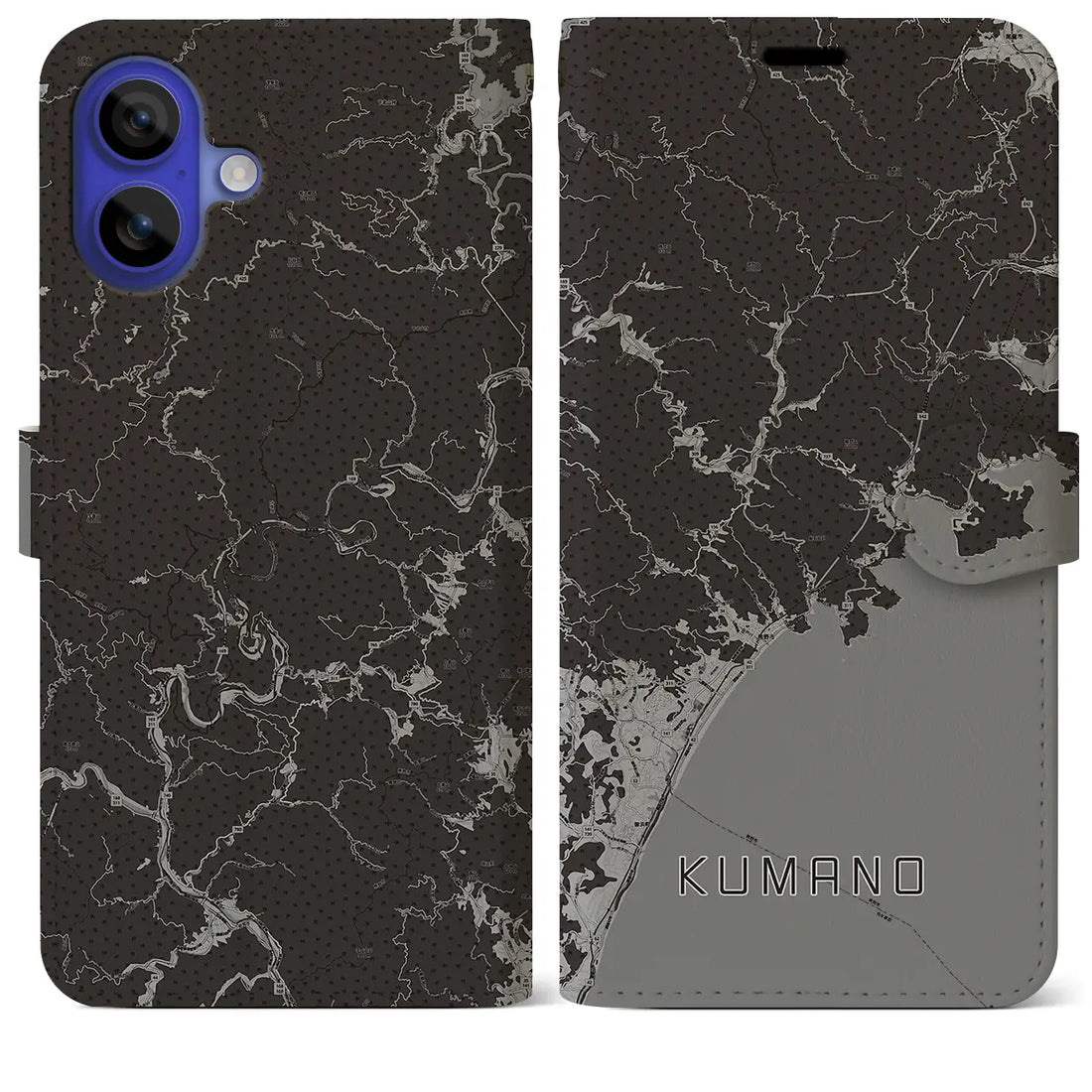 【熊野(三重県)】地図柄iPhoneケース(手帳タイプ)モノトーン・iPhone 16 Pro Max 用