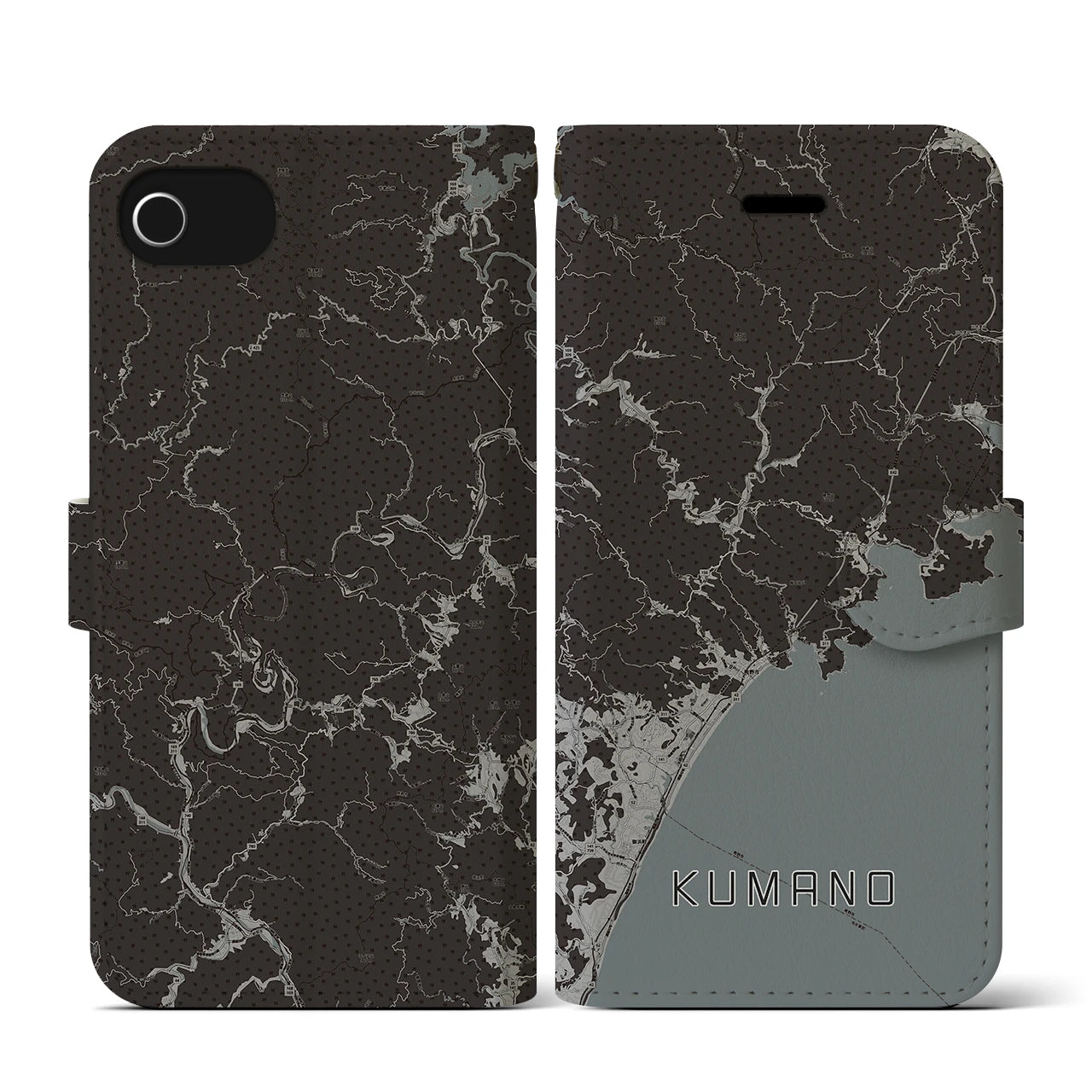 【熊野(三重県)】地図柄iPhoneケース(手帳タイプ)モノトーン・iPhone SE(第3 / 第2世代) / 8 / 7 / 6s / 6 用
