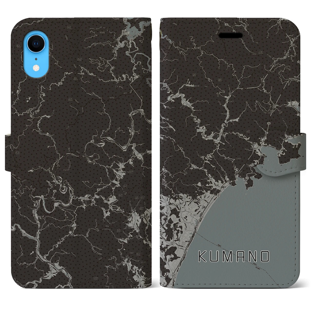 【熊野(三重県)】地図柄iPhoneケース(手帳タイプ)モノトーン・iPhone XR 用