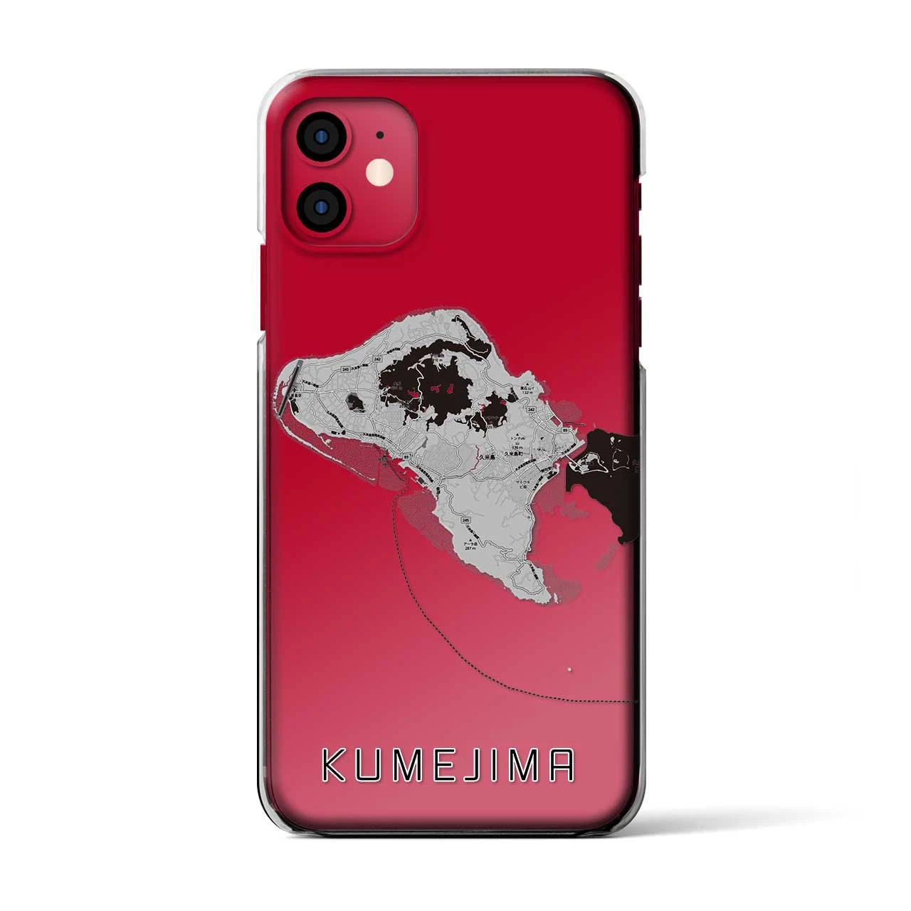 【久米島(沖縄県)】地図柄iPhoneケース(クリアタイプ)モノトーン・iPhone 11 用