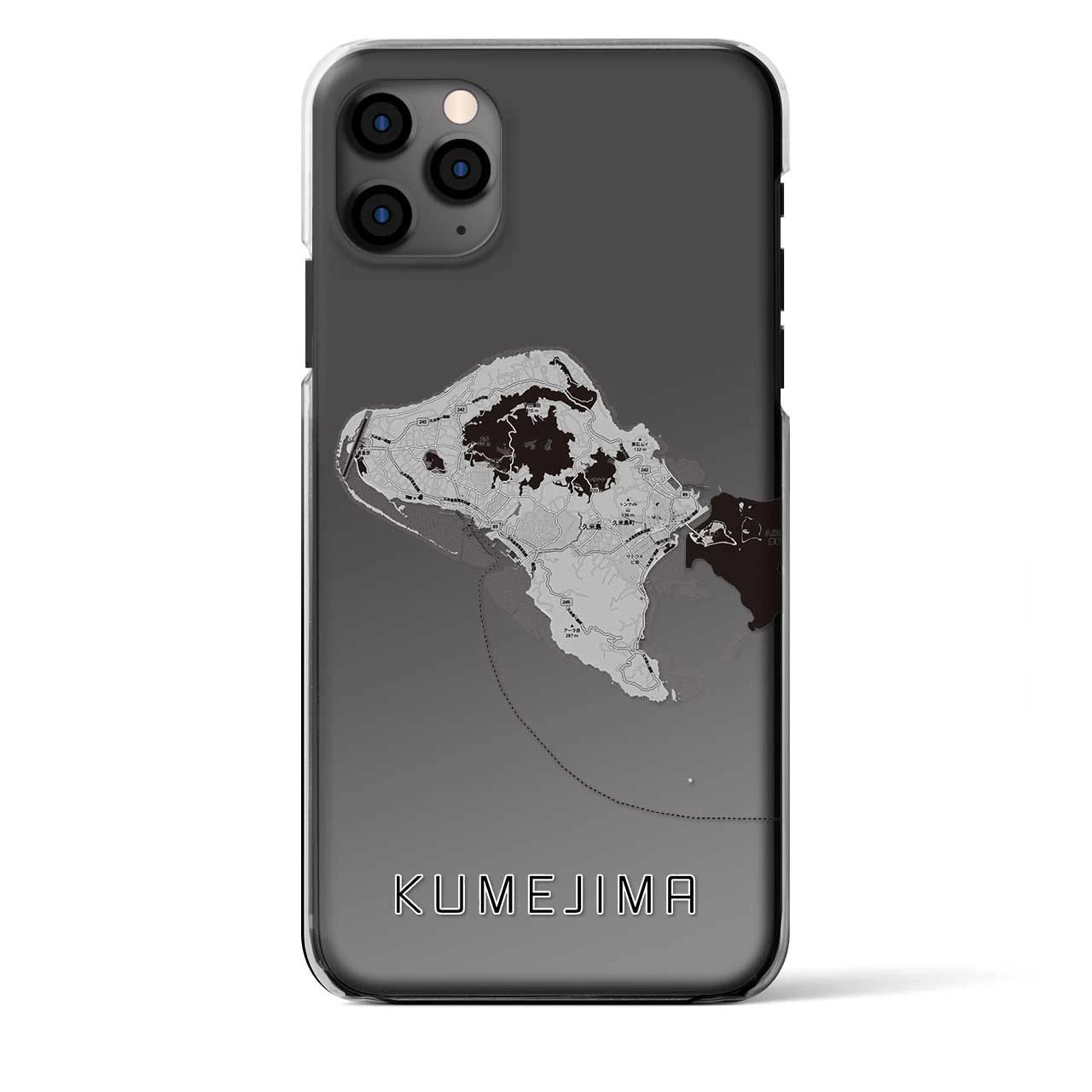 【久米島(沖縄県)】地図柄iPhoneケース(クリアタイプ)モノトーン・iPhone 11 Pro Max 用