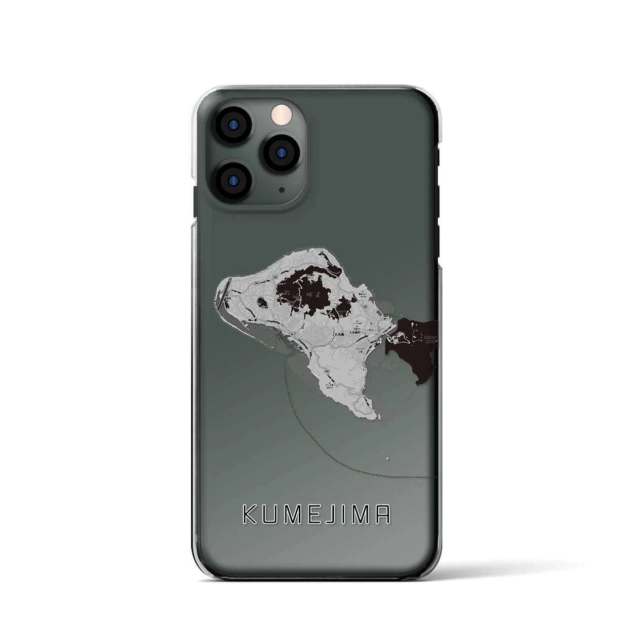 【久米島(沖縄県)】地図柄iPhoneケース(クリアタイプ)モノトーン・iPhone 11 Pro 用
