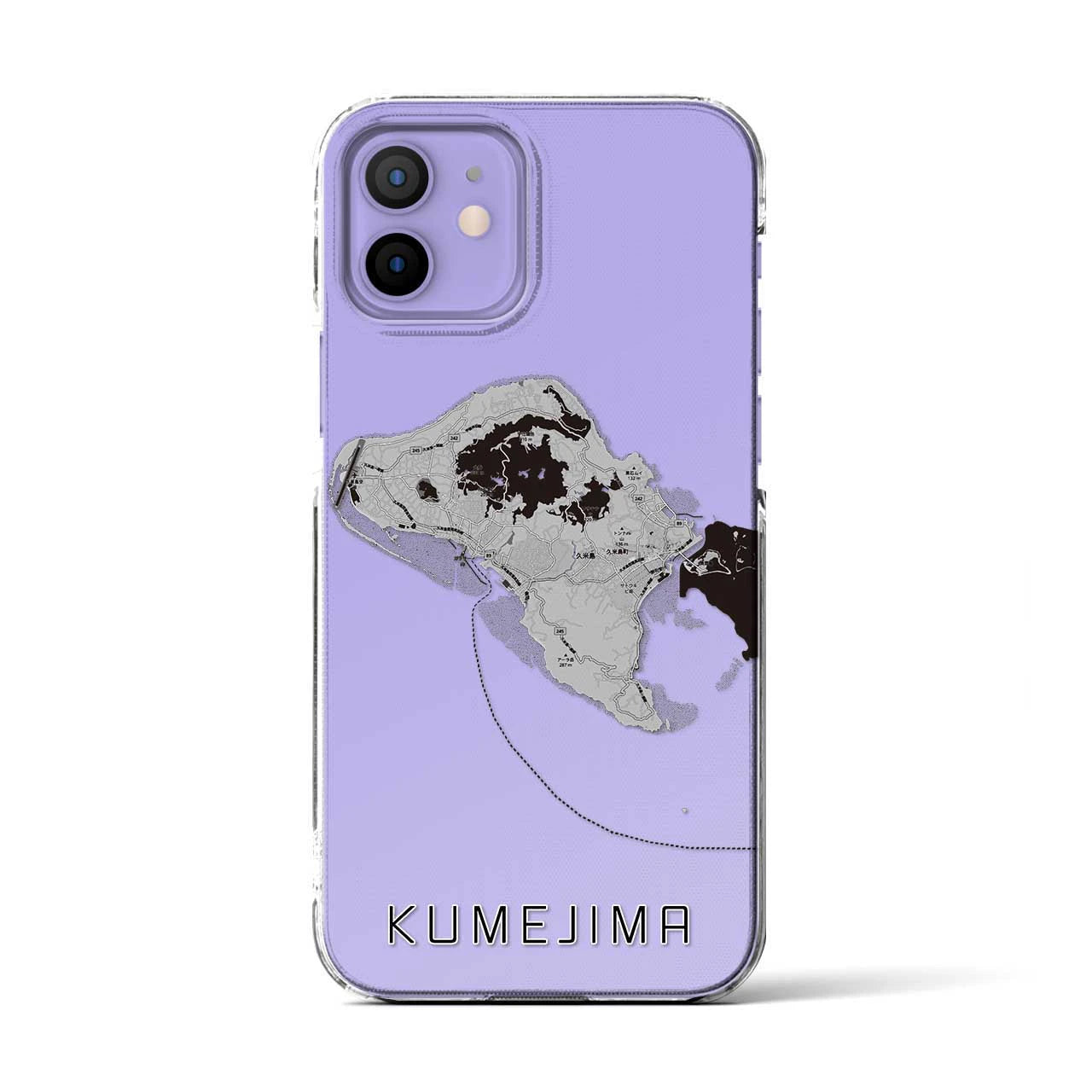 【久米島(沖縄県)】地図柄iPhoneケース(クリアタイプ)モノトーン・iPhone 12 / 12 Pro 用