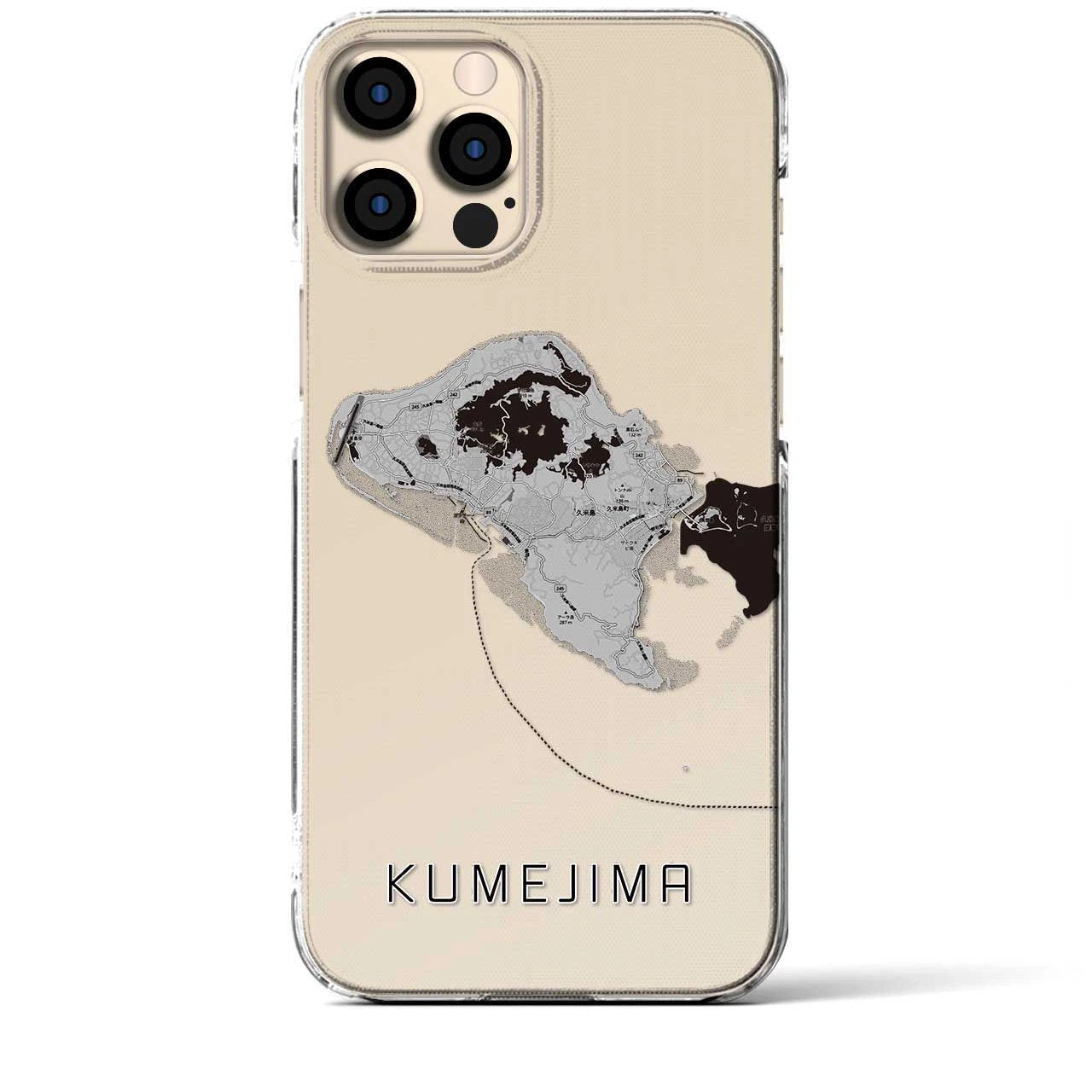【久米島(沖縄県)】地図柄iPhoneケース(クリアタイプ)モノトーン・iPhone 12 Pro Max 用