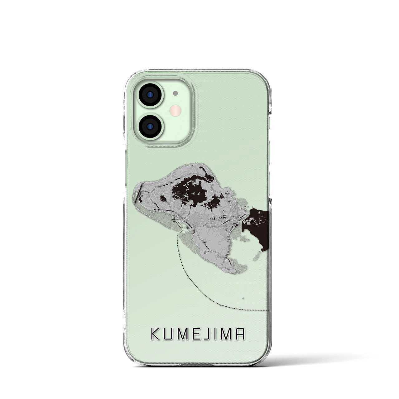 【久米島(沖縄県)】地図柄iPhoneケース(クリアタイプ)モノトーン・iPhone 12 mini 用