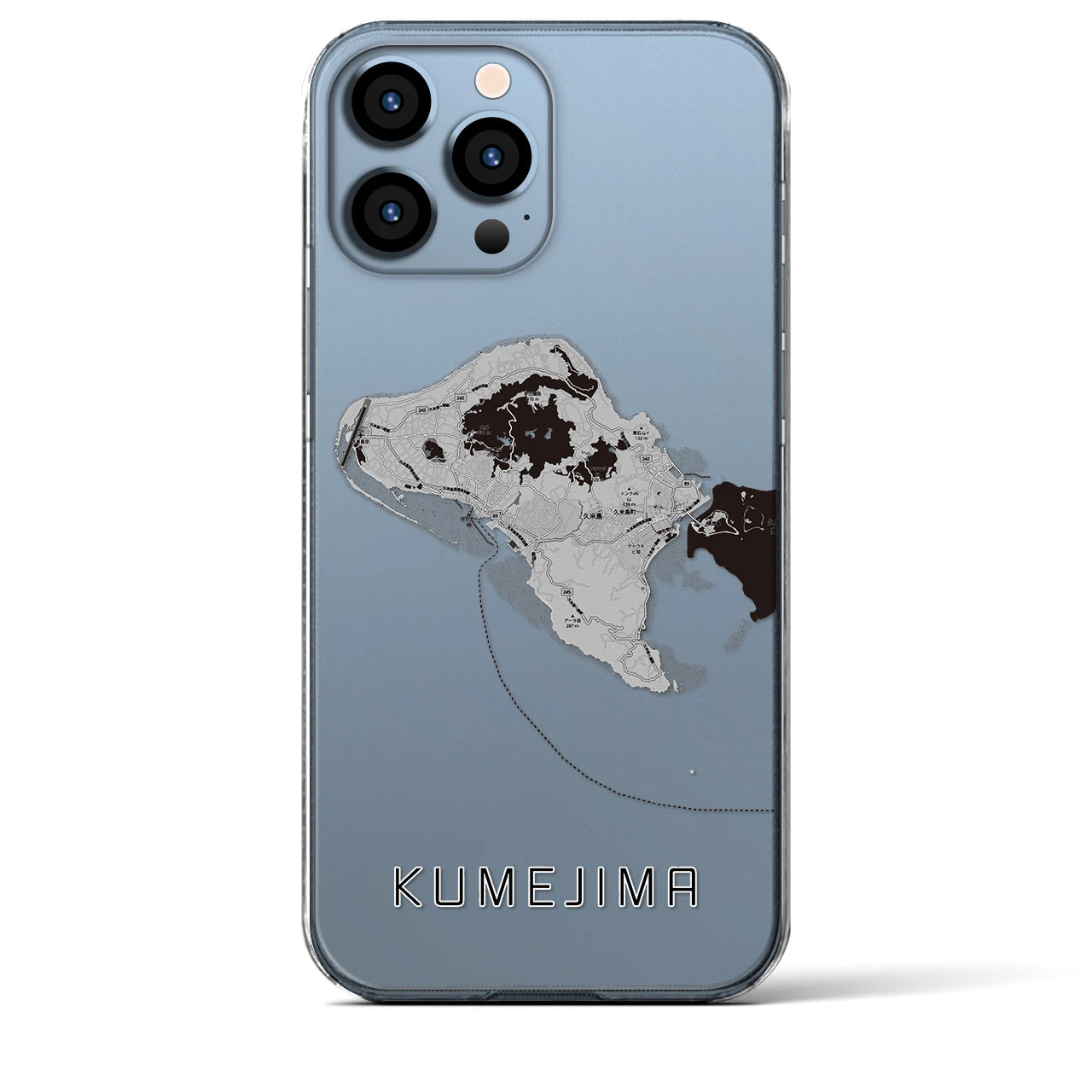 【久米島(沖縄県)】地図柄iPhoneケース(クリアタイプ)モノトーン・iPhone 13 Pro Max 用