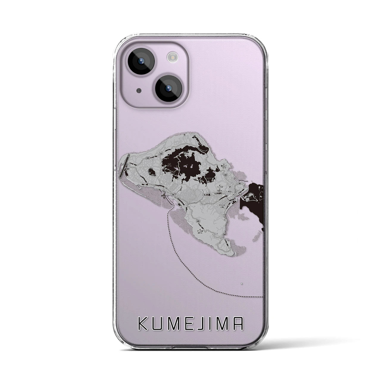 【久米島(沖縄県)】地図柄iPhoneケース(クリアタイプ)モノトーン・iPhone 14 用