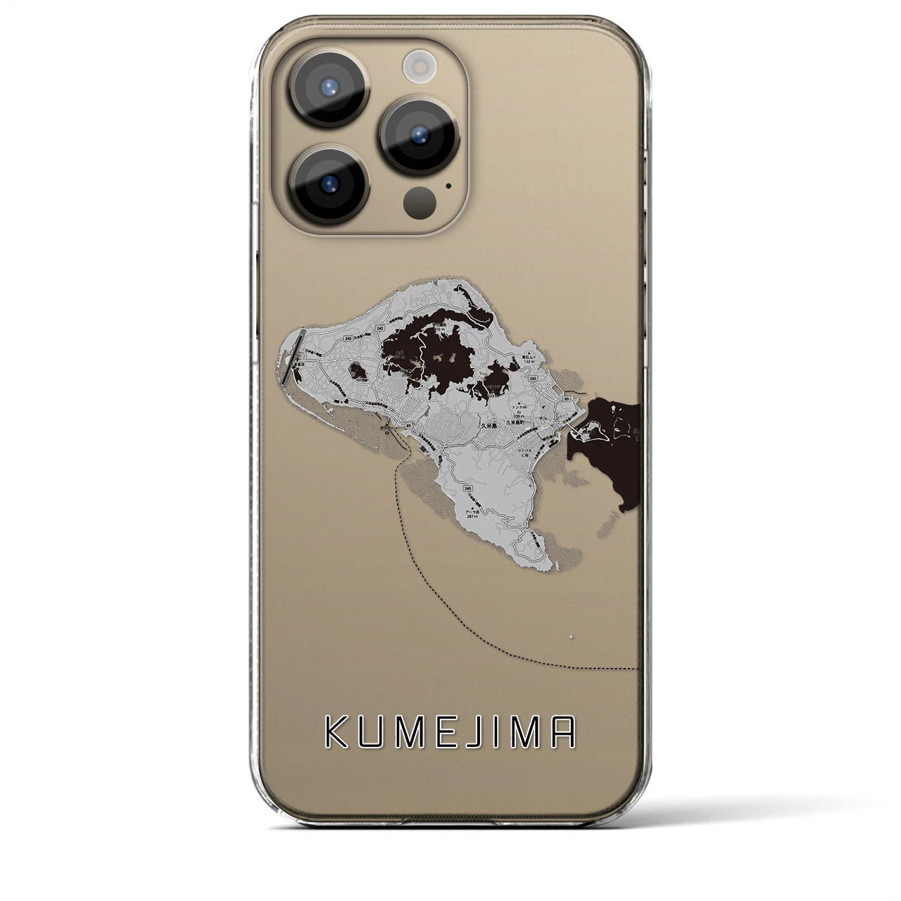 【久米島(沖縄県)】地図柄iPhoneケース(クリアタイプ)モノトーン・iPhone 14 Pro Max 用