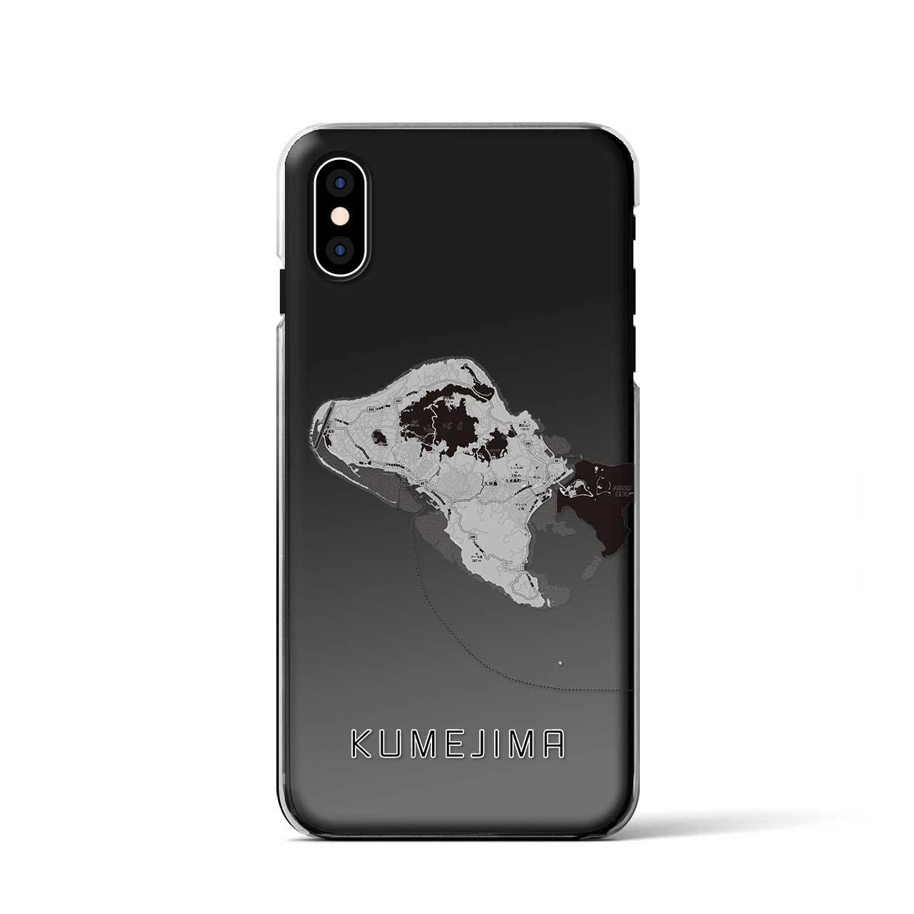 【久米島(沖縄県)】地図柄iPhoneケース(クリアタイプ)モノトーン・iPhone XS / X 用