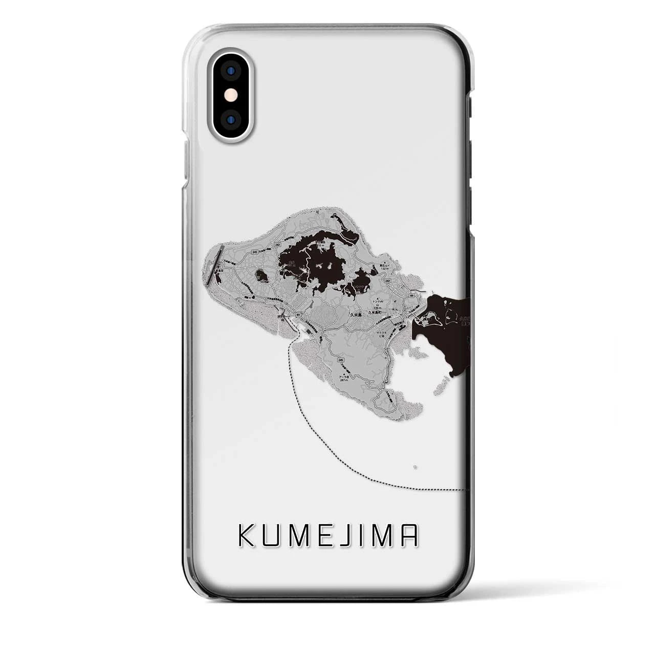 【久米島(沖縄県)】地図柄iPhoneケース(クリアタイプ)モノトーン・iPhone XS Max 用