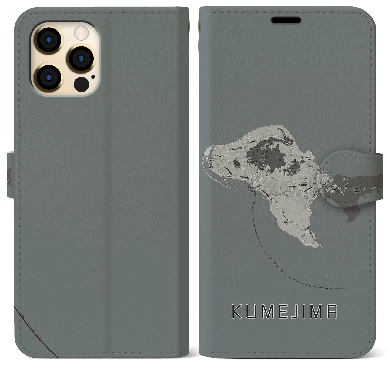 【久米島(沖縄県)】地図柄iPhoneケース(手帳タイプ)モノトーン・iPhone 12 Pro Max 用