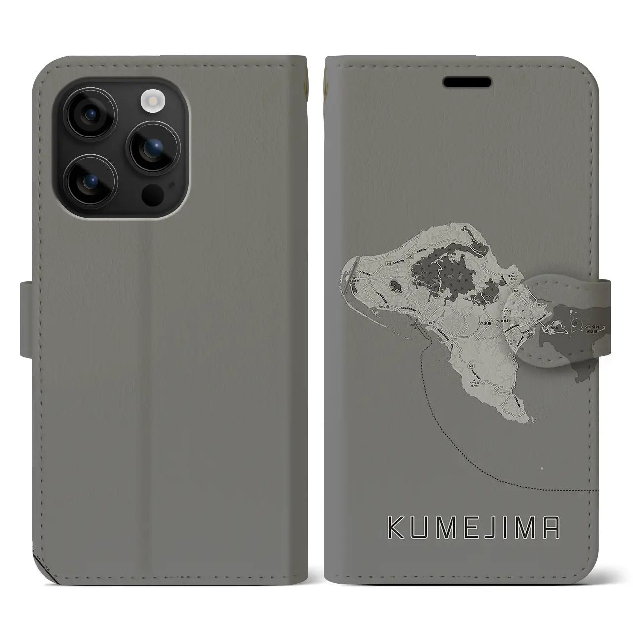 【久米島(沖縄県)】地図柄iPhoneケース(手帳タイプ)モノトーン・iPhone 16 用