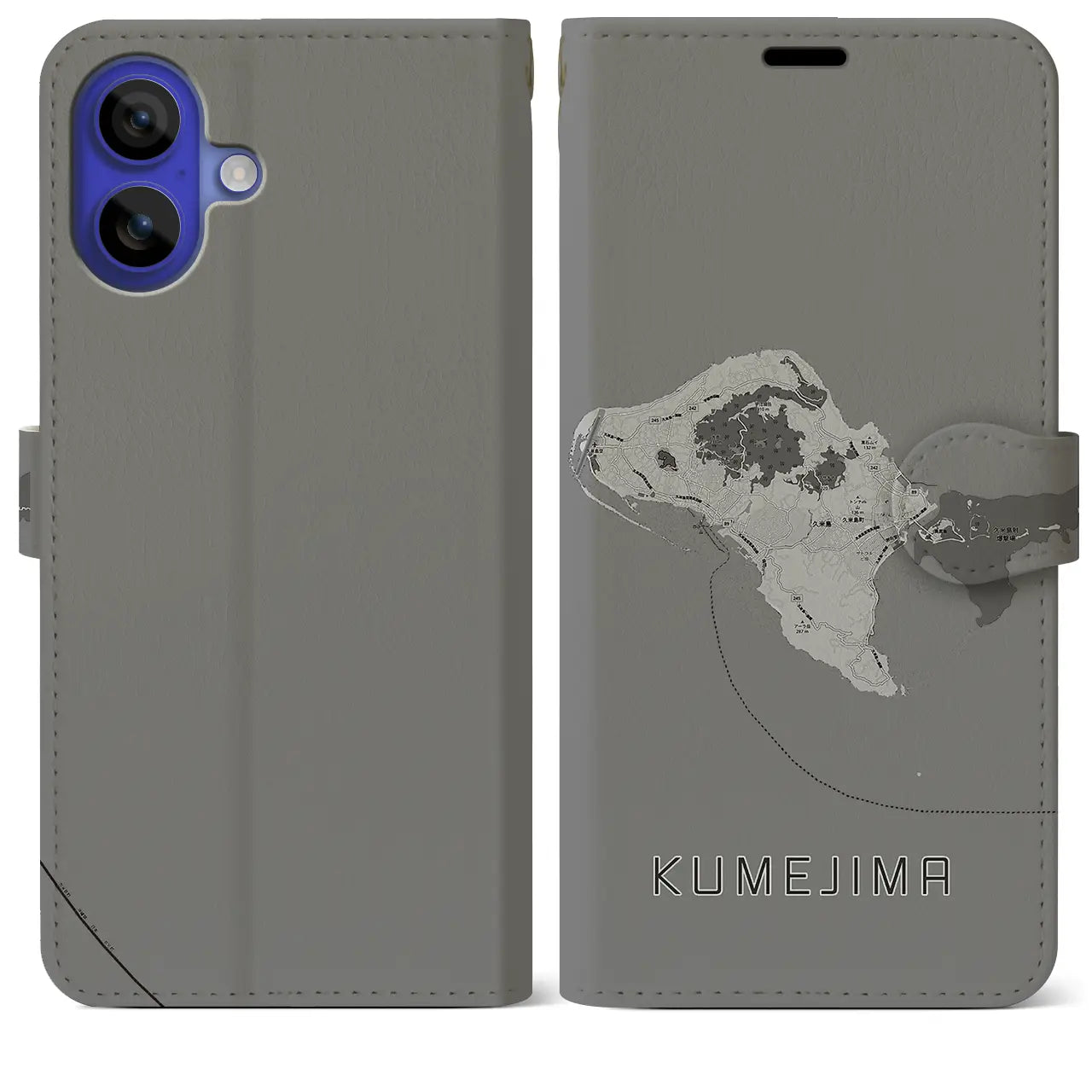 【久米島(沖縄県)】地図柄iPhoneケース(手帳タイプ)モノトーン・iPhone 16 Pro Max 用