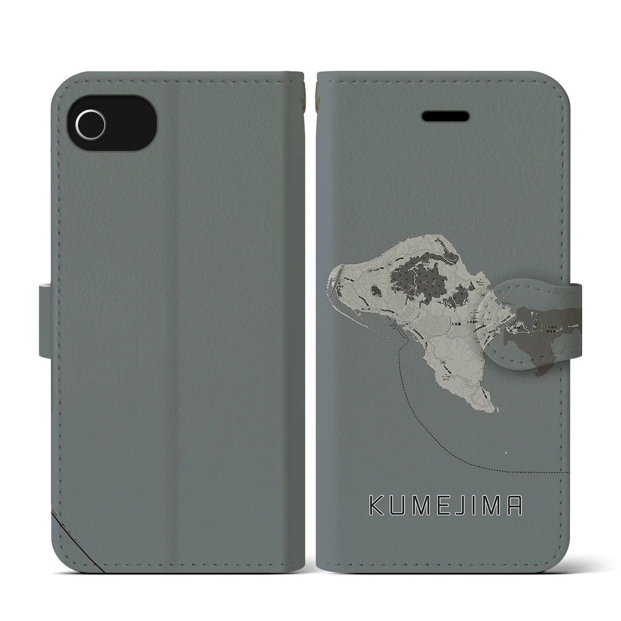 【久米島(沖縄県)】地図柄iPhoneケース(手帳タイプ)モノトーン・iPhone SE(第3 / 第2世代) / 8 / 7 / 6s / 6 用