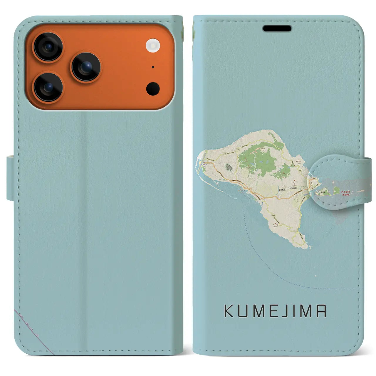 【久米島(沖縄県)】地図柄iPhoneケース(手帳タイプ)モノトーン・iPhone 17 Pro Max 用