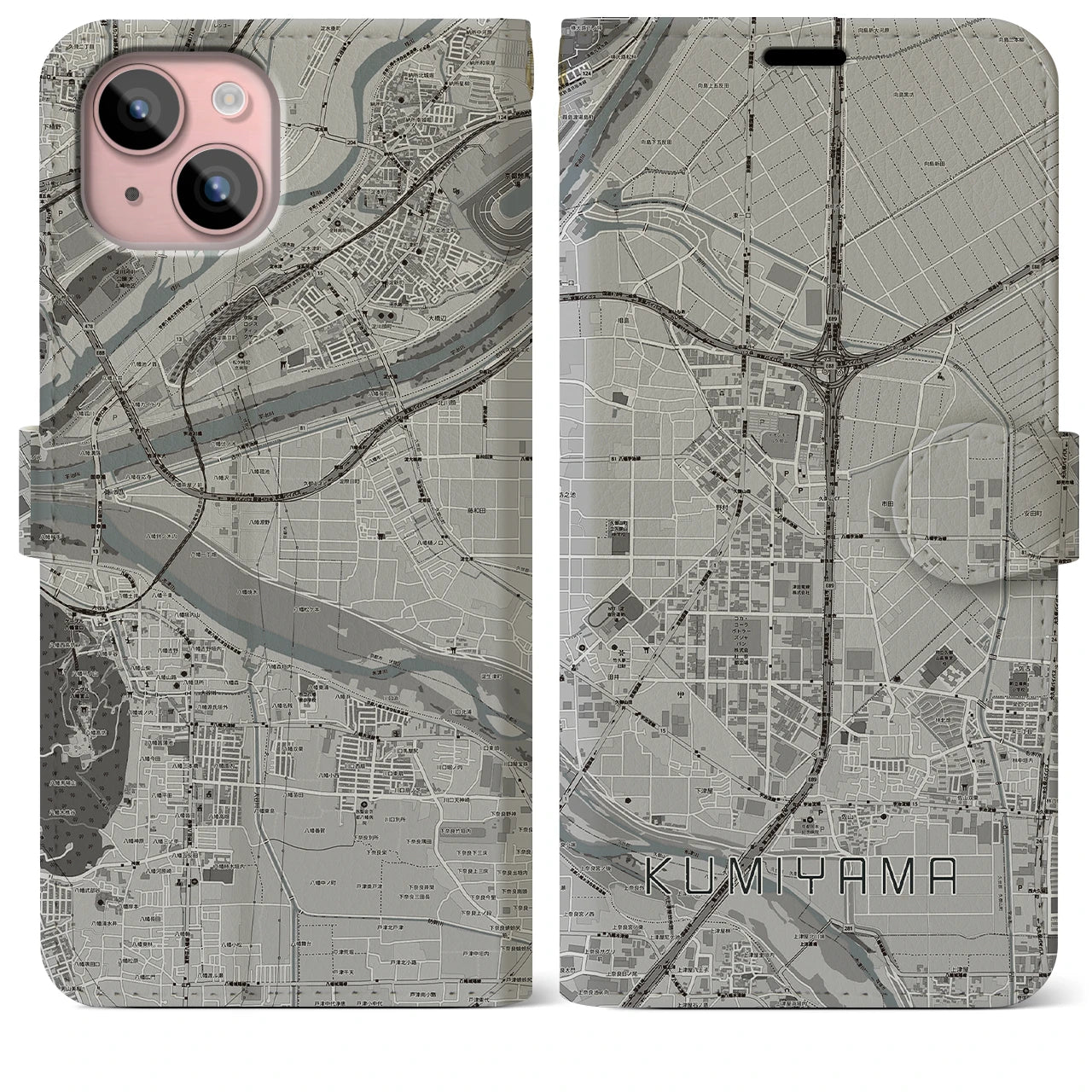 【久御山(京都府)】地図柄iPhoneケース(手帳タイプ)