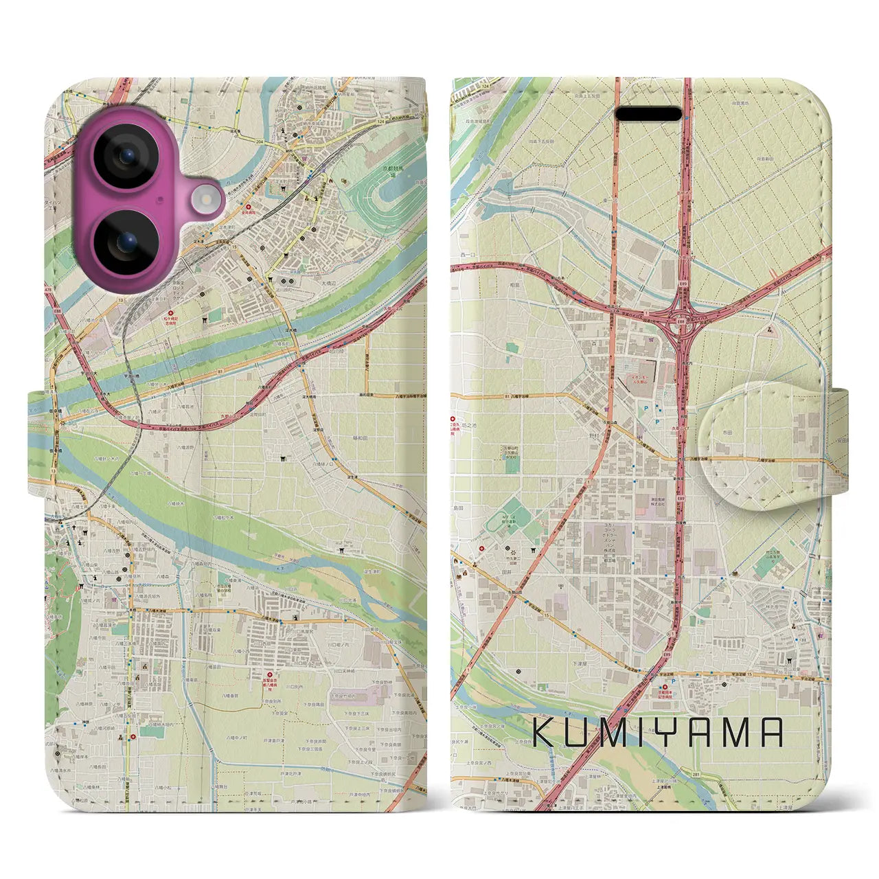 【久御山(京都府)】地図柄iPhoneケース(手帳タイプ)ナチュラル・iPhone 16 Pro 用