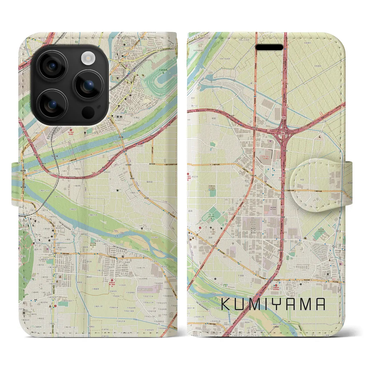 【久御山(京都府)】地図柄iPhoneケース(手帳タイプ)ナチュラル・iPhone 16 用