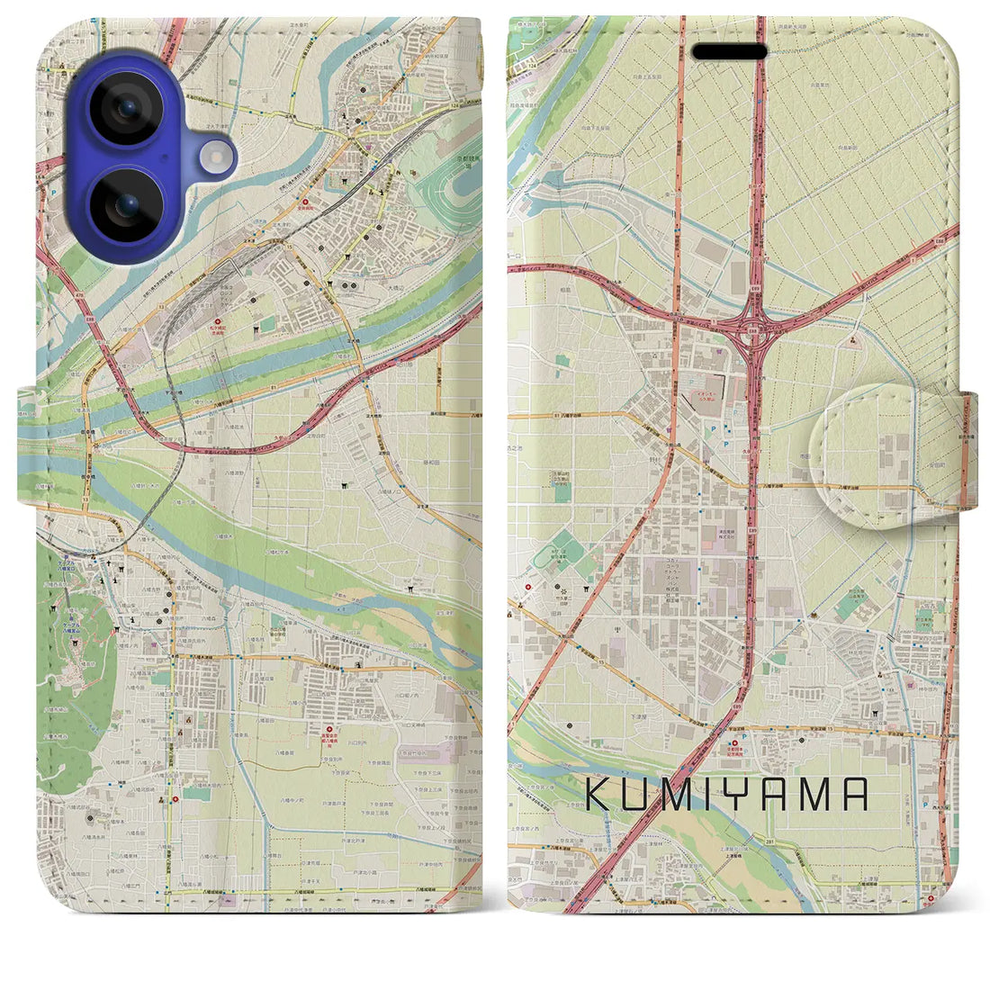 【久御山(京都府)】地図柄iPhoneケース(手帳タイプ)ナチュラル・iPhone 16 Pro Max 用