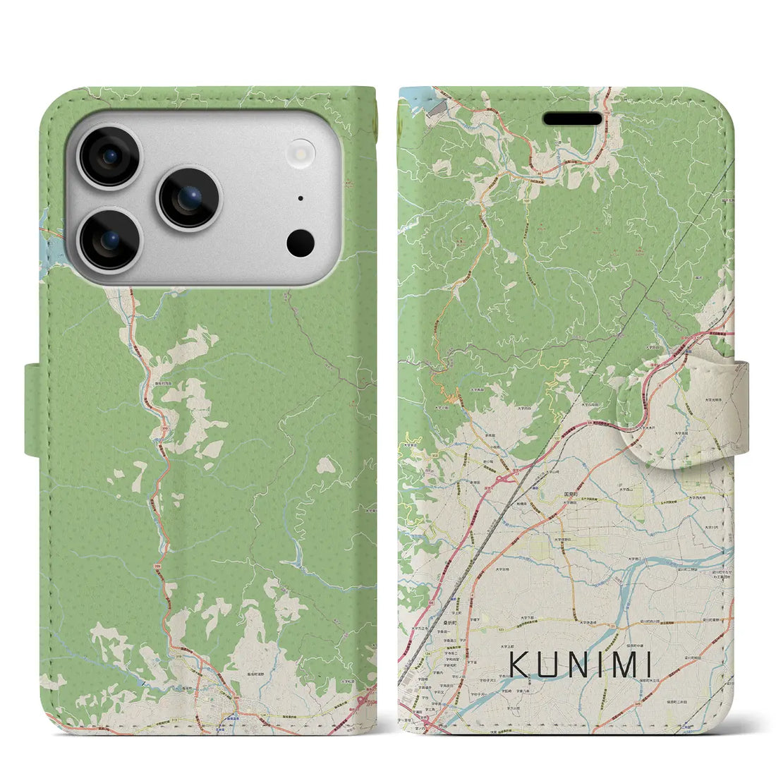 【国見(福島県)】地図柄iPhoneケース(手帳タイプ)ナチュラル・iPhone 17 Pro Max 用