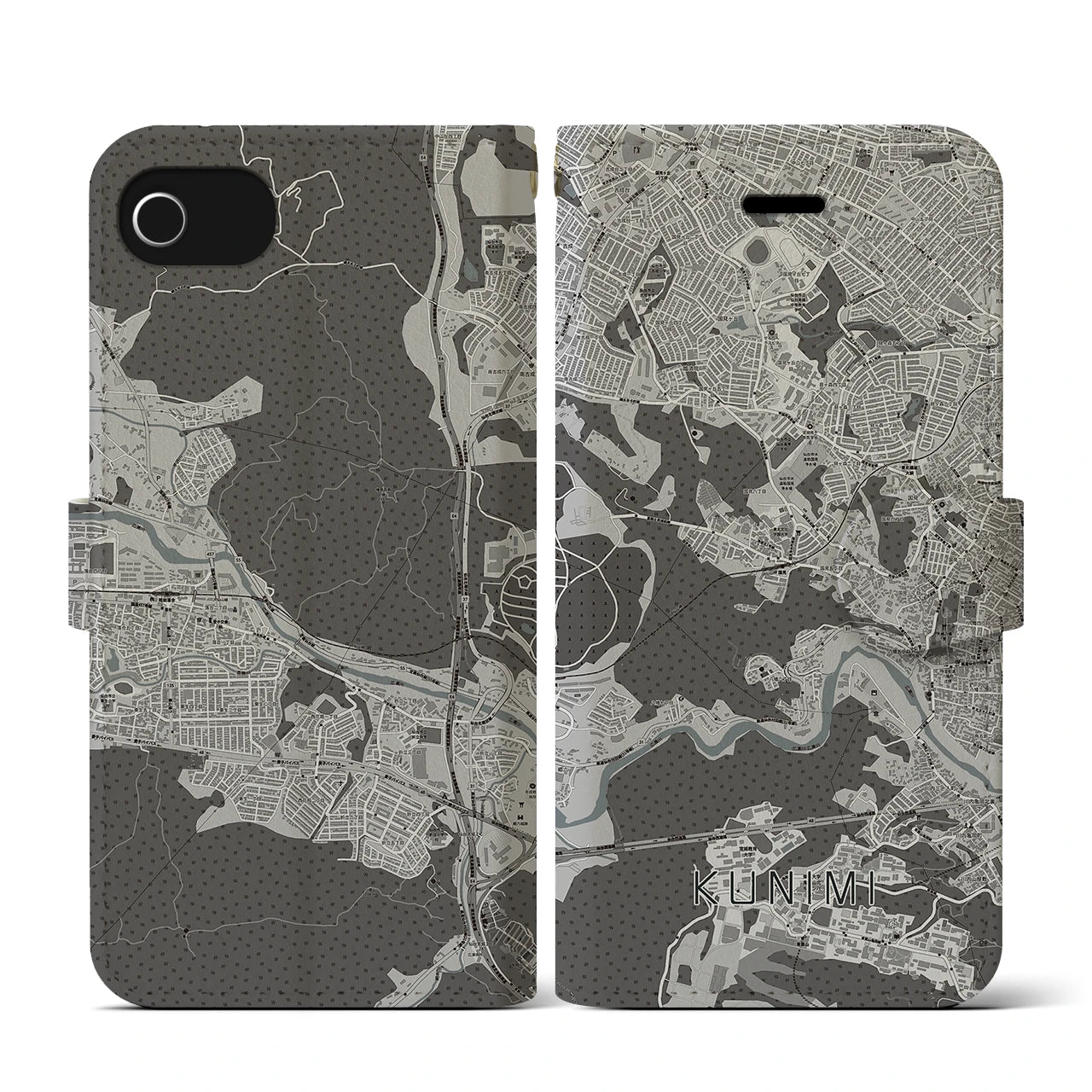 【国見(宮城県)】地図柄iPhoneケース(手帳タイプ)モノトーン・iPhone SE(第3 / 第2世代) / 8 / 7 / 6s / 6 用
