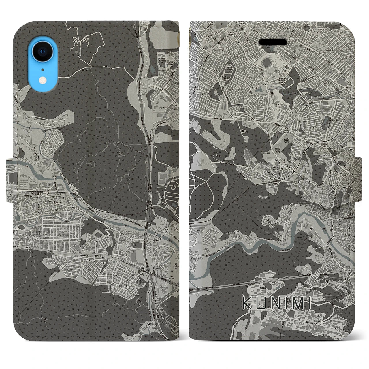【国見(宮城県)】地図柄iPhoneケース(手帳タイプ)モノトーン・iPhone XR 用