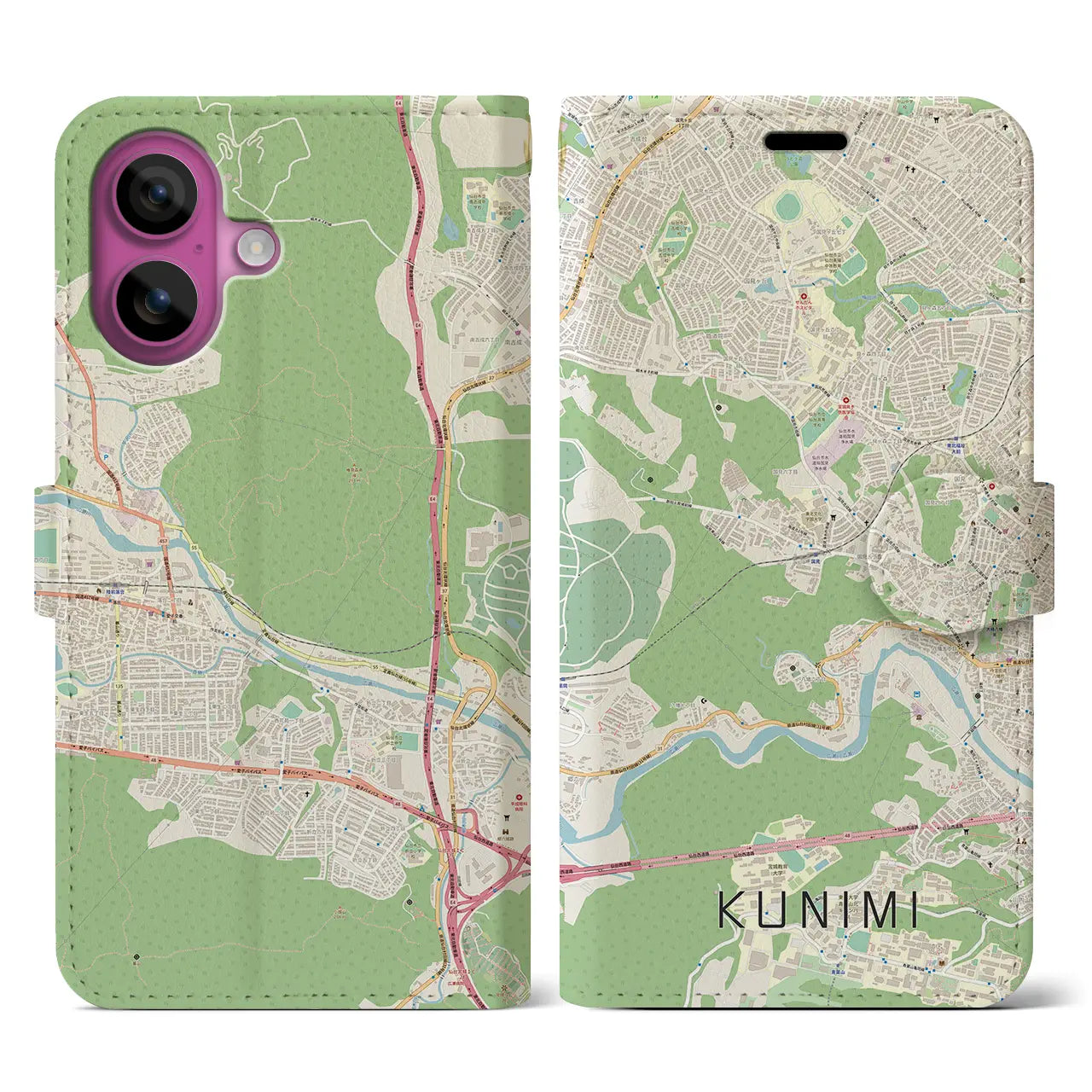 【国見(宮城県)】地図柄iPhoneケース(手帳タイプ)ナチュラル・iPhone 16 Pro 用