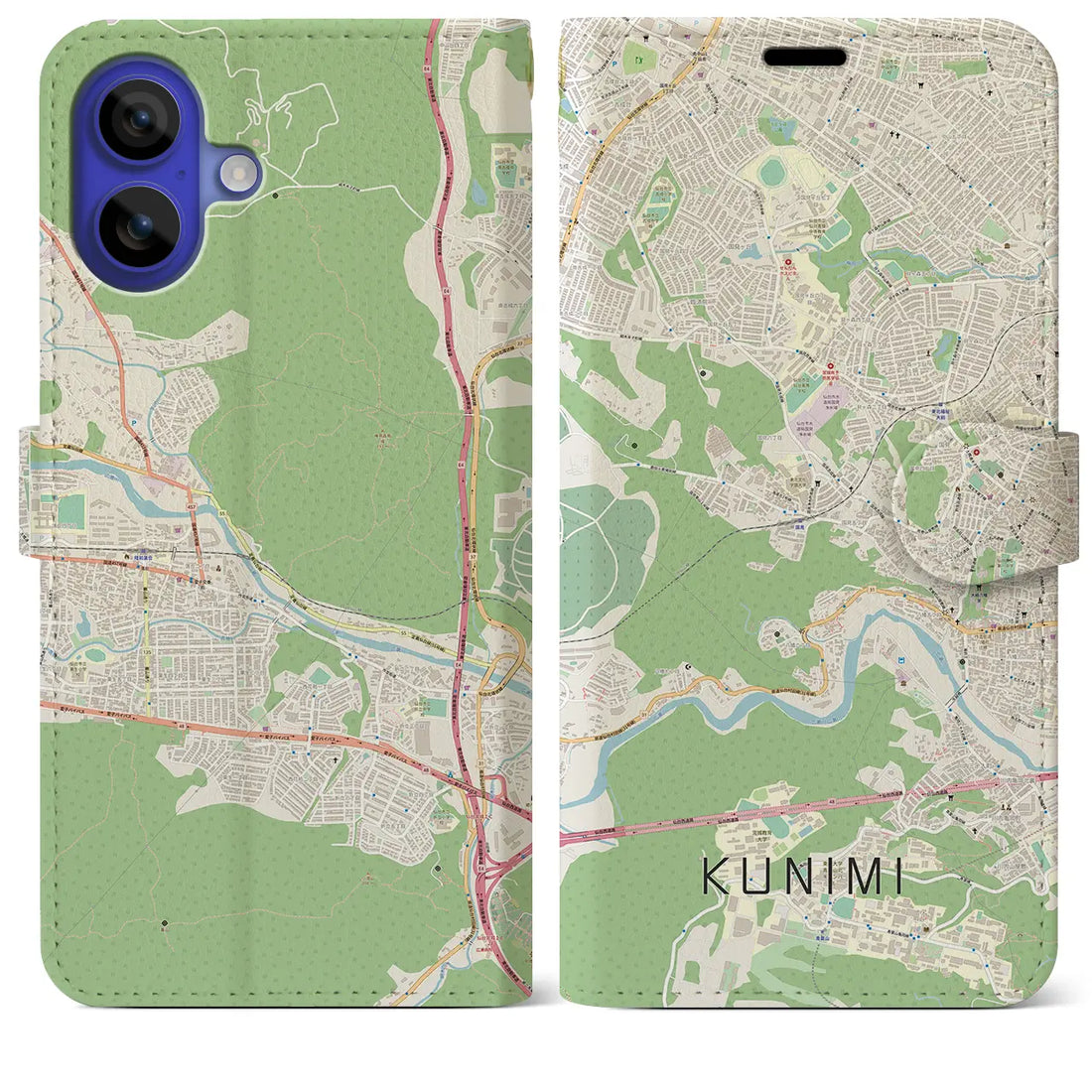 【国見(宮城県)】地図柄iPhoneケース(手帳タイプ)ナチュラル・iPhone 16 Pro Max 用
