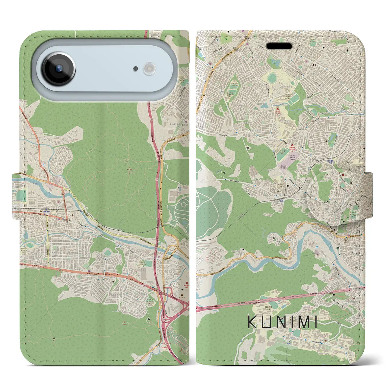 【国見(宮城県)】地図柄iPhoneケース(手帳タイプ)