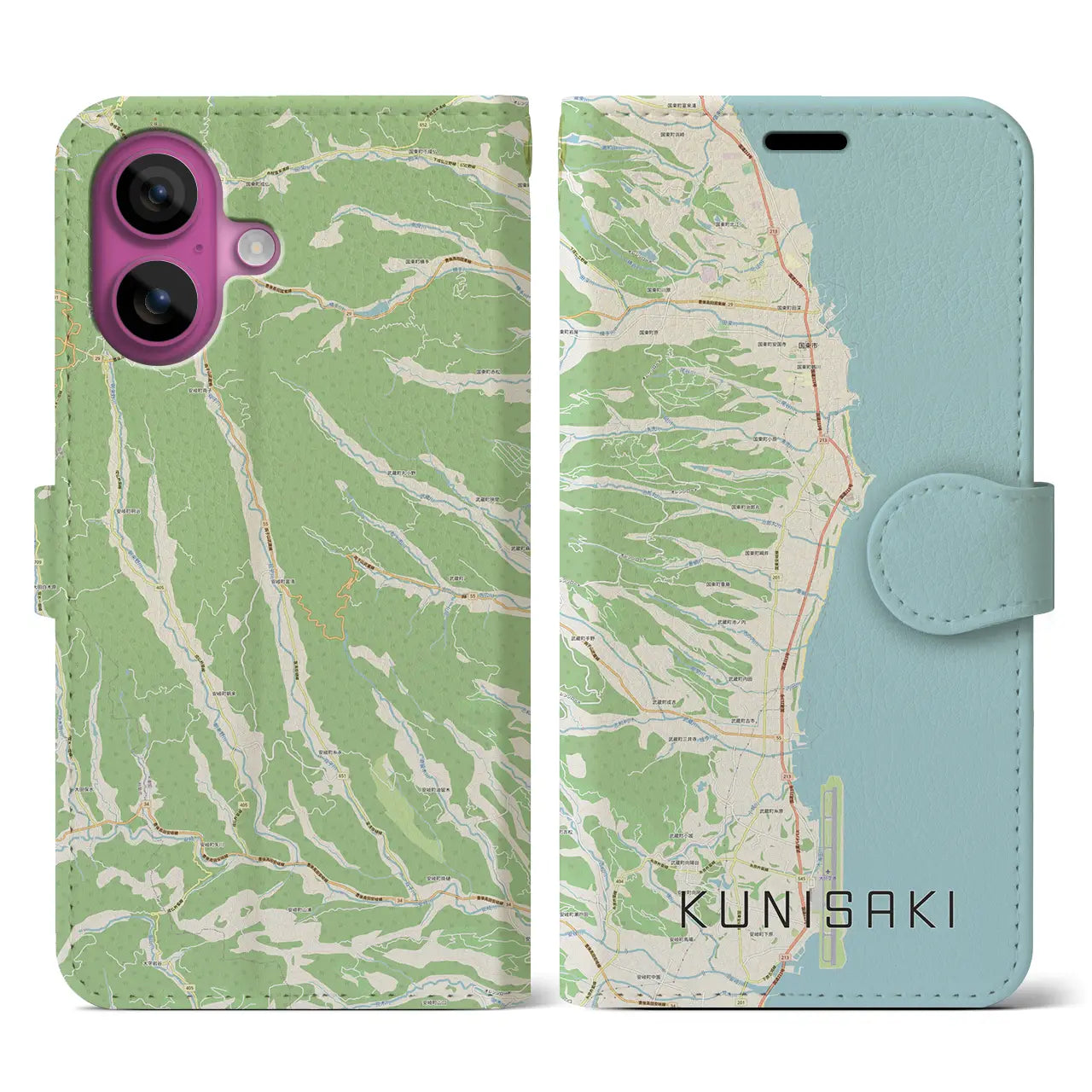 【国東(大分県)】地図柄iPhoneケース(手帳タイプ)ナチュラル・iPhone 16 Pro 用