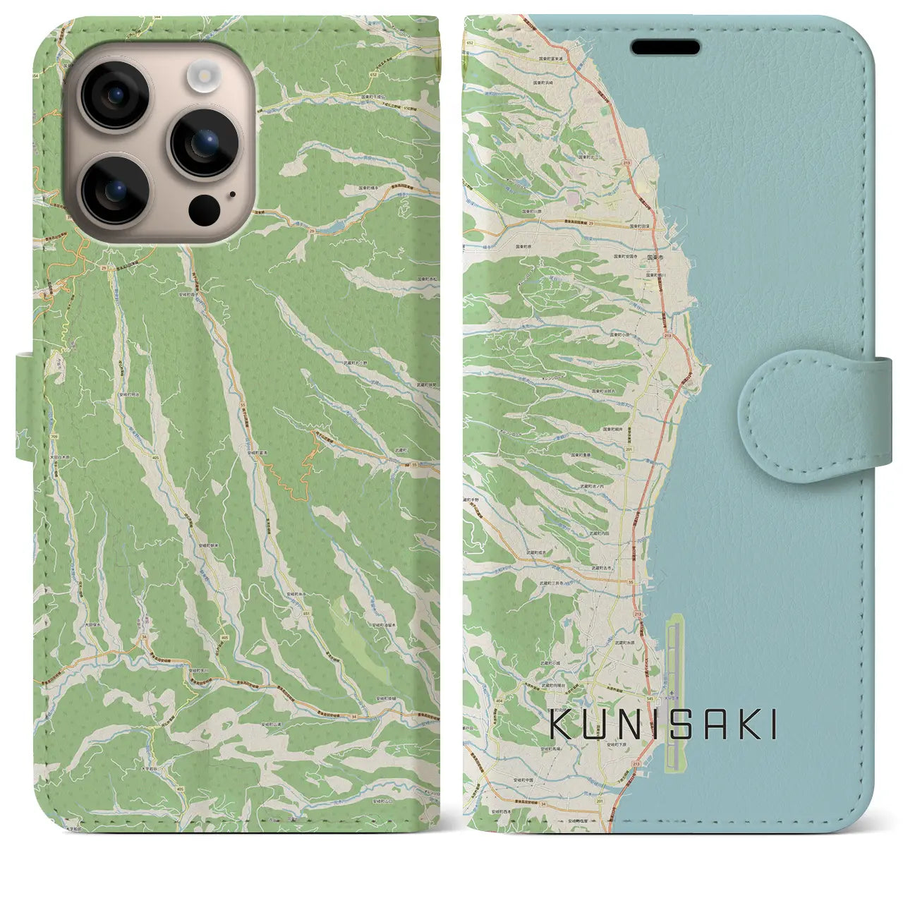 【国東(大分県)】地図柄iPhoneケース(手帳タイプ)ナチュラル・iPhone 16 Plus 用